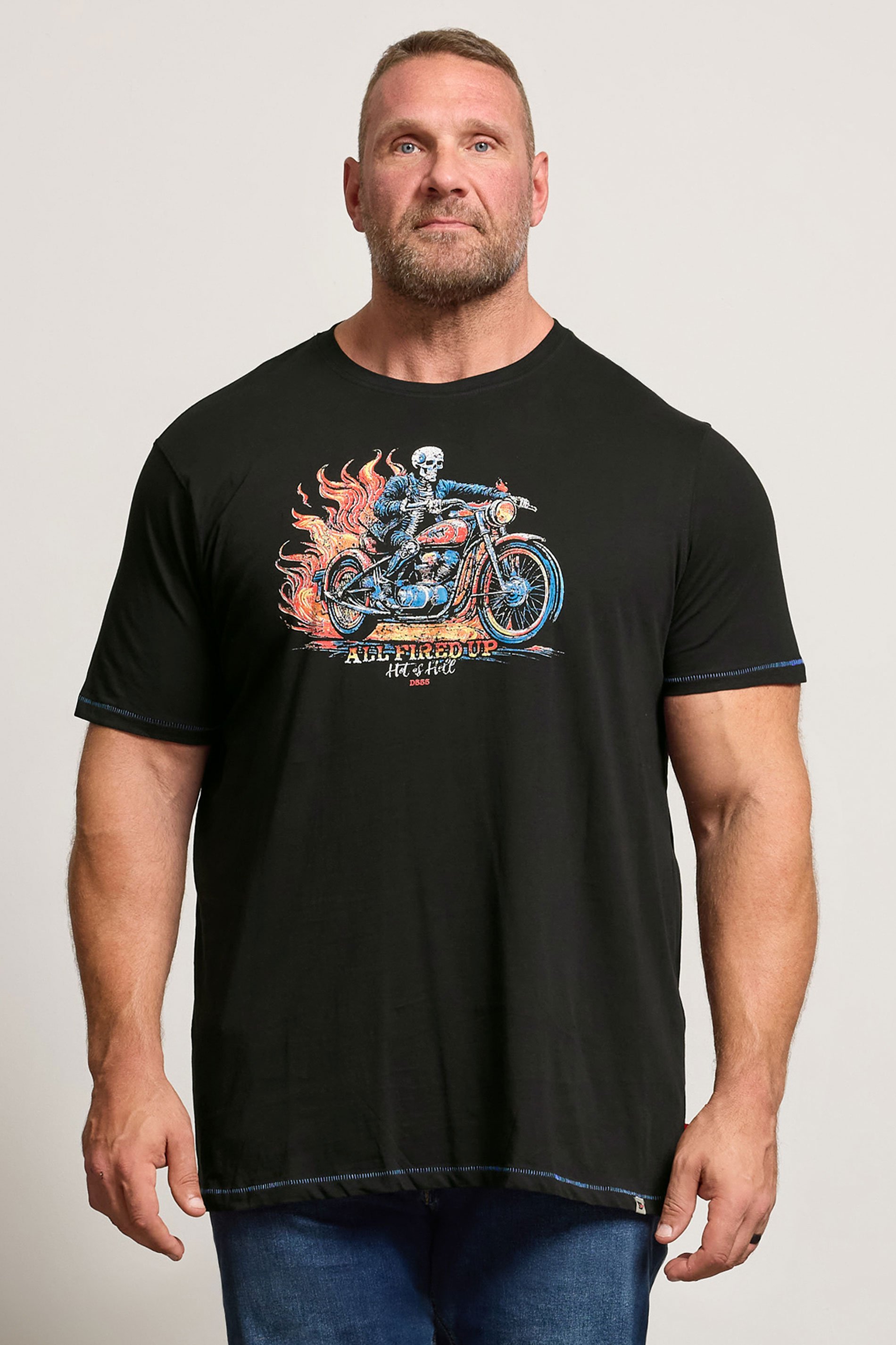 D555 Big & Tall Black 'All Fired Up' Graphic Print T-Shirt | BadRhino 1