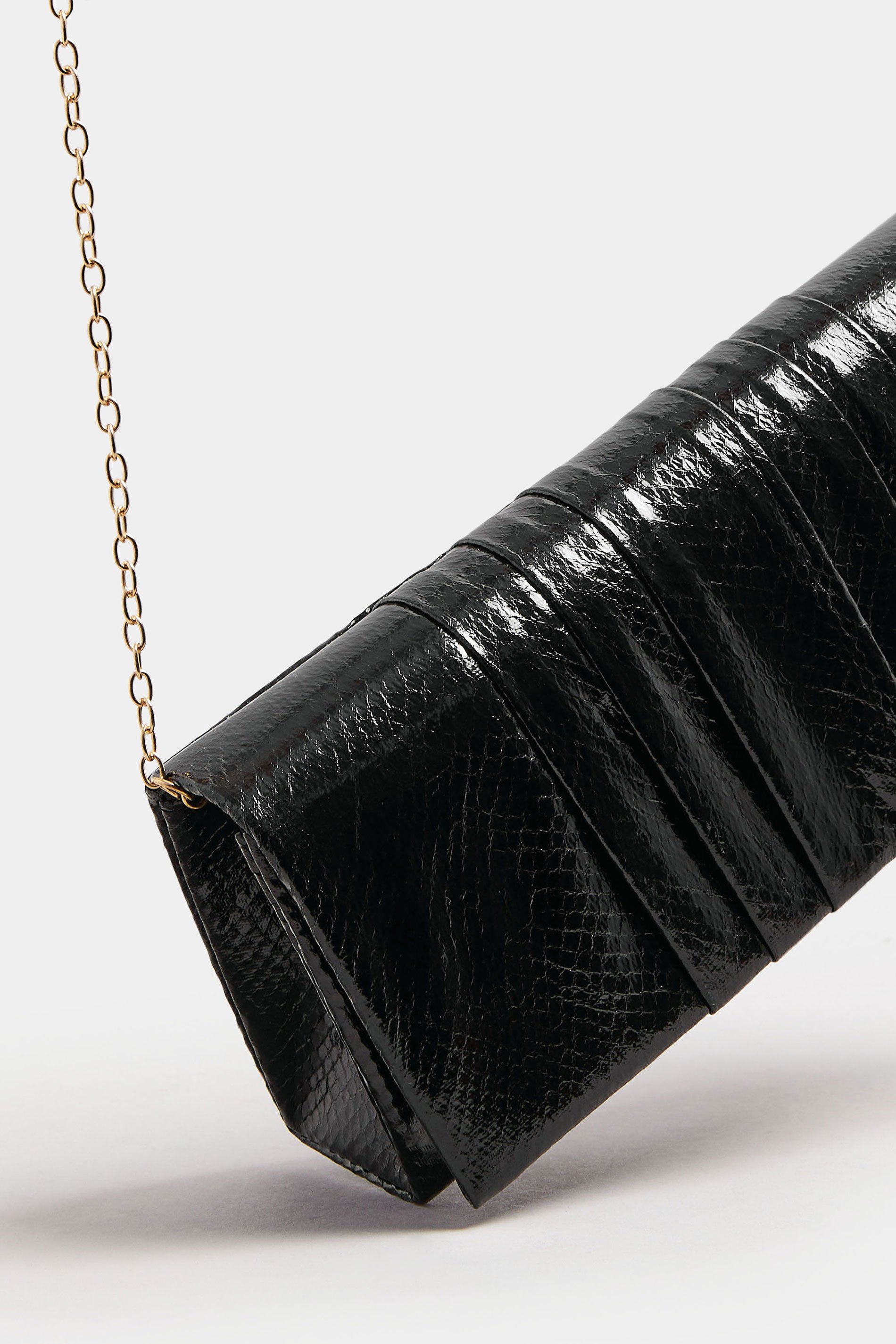 Black Faux Leather Metallic Clutch Bag | Yours Clothing 6