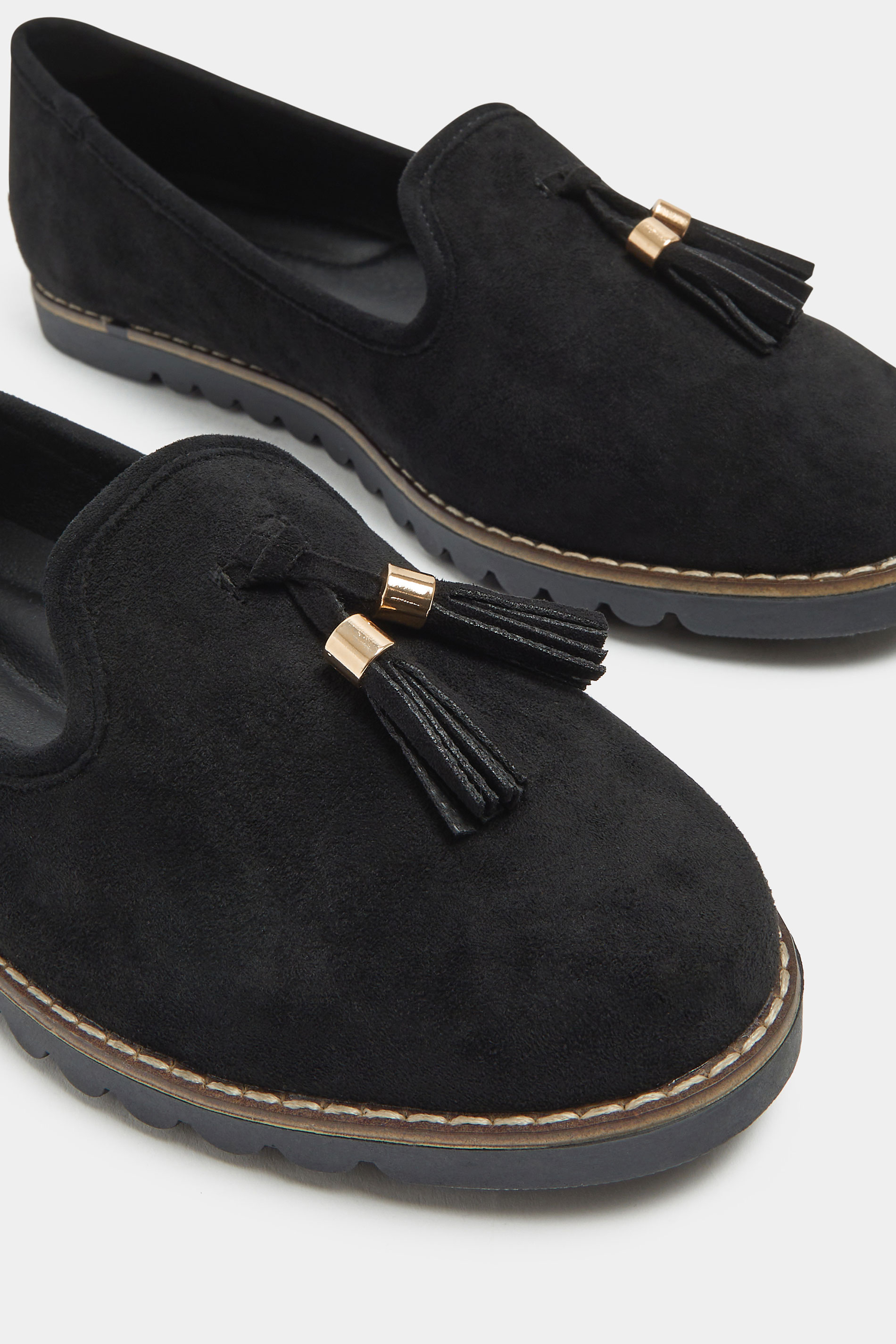 Black Faux Suede Tassel Slip On Loafers In Wide E Fit | Yours Clothing 5