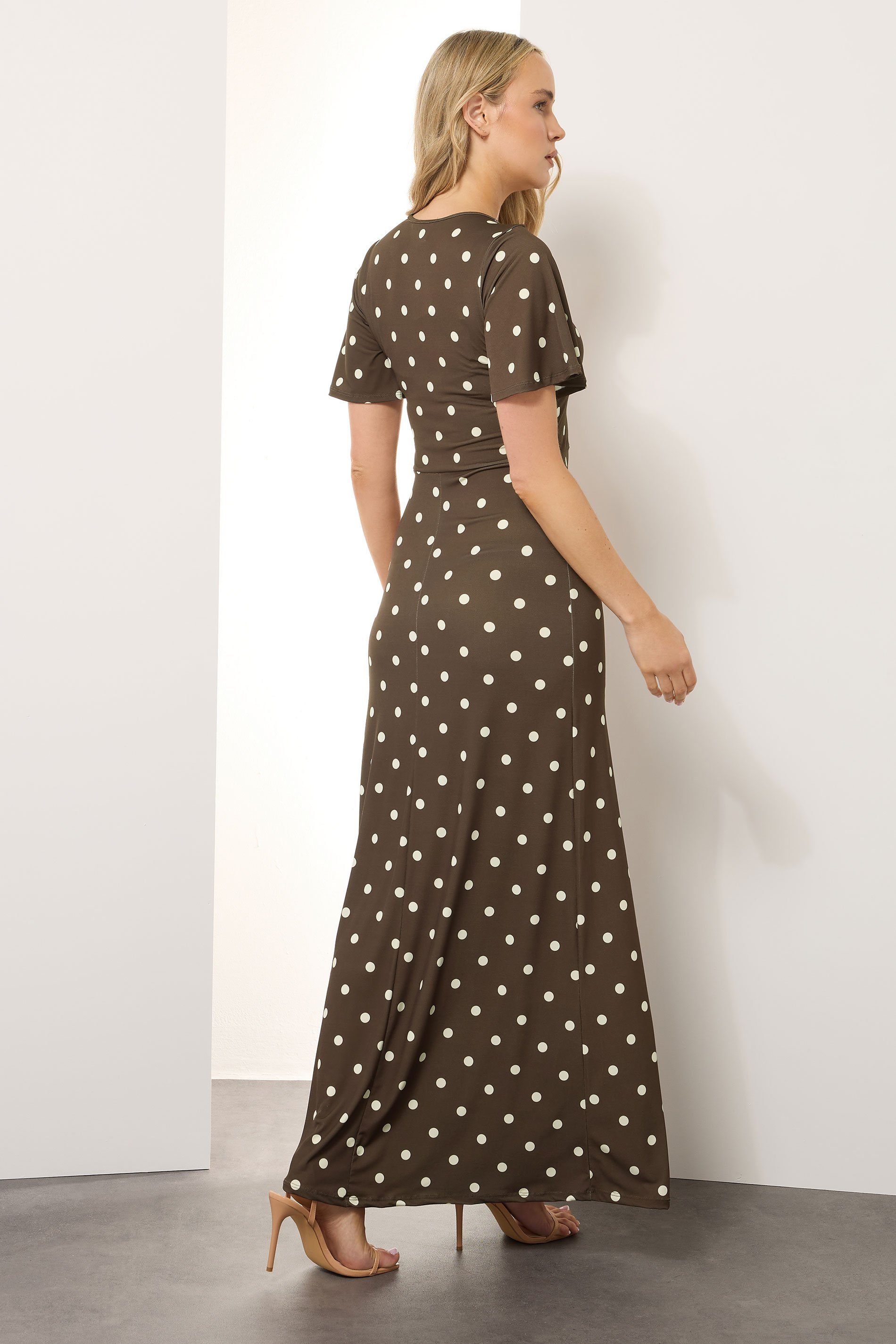 LTS Tall Brown Spot Angel Sleeve Maxi Dress | Long Tall Sally 3