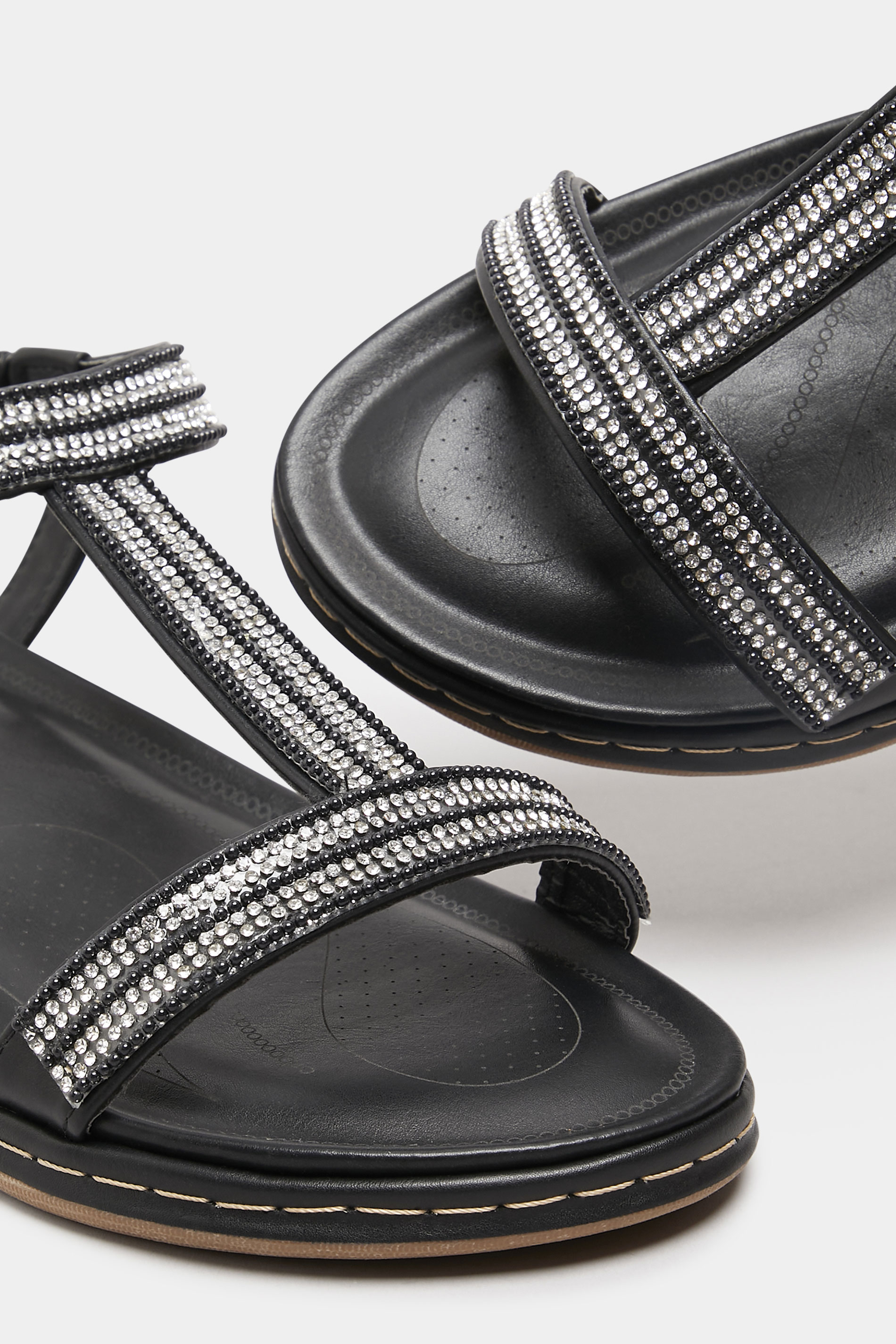 Plus Size Black Diamante Strap Sandals In Extra Wide Fit | Yours Clothing 5