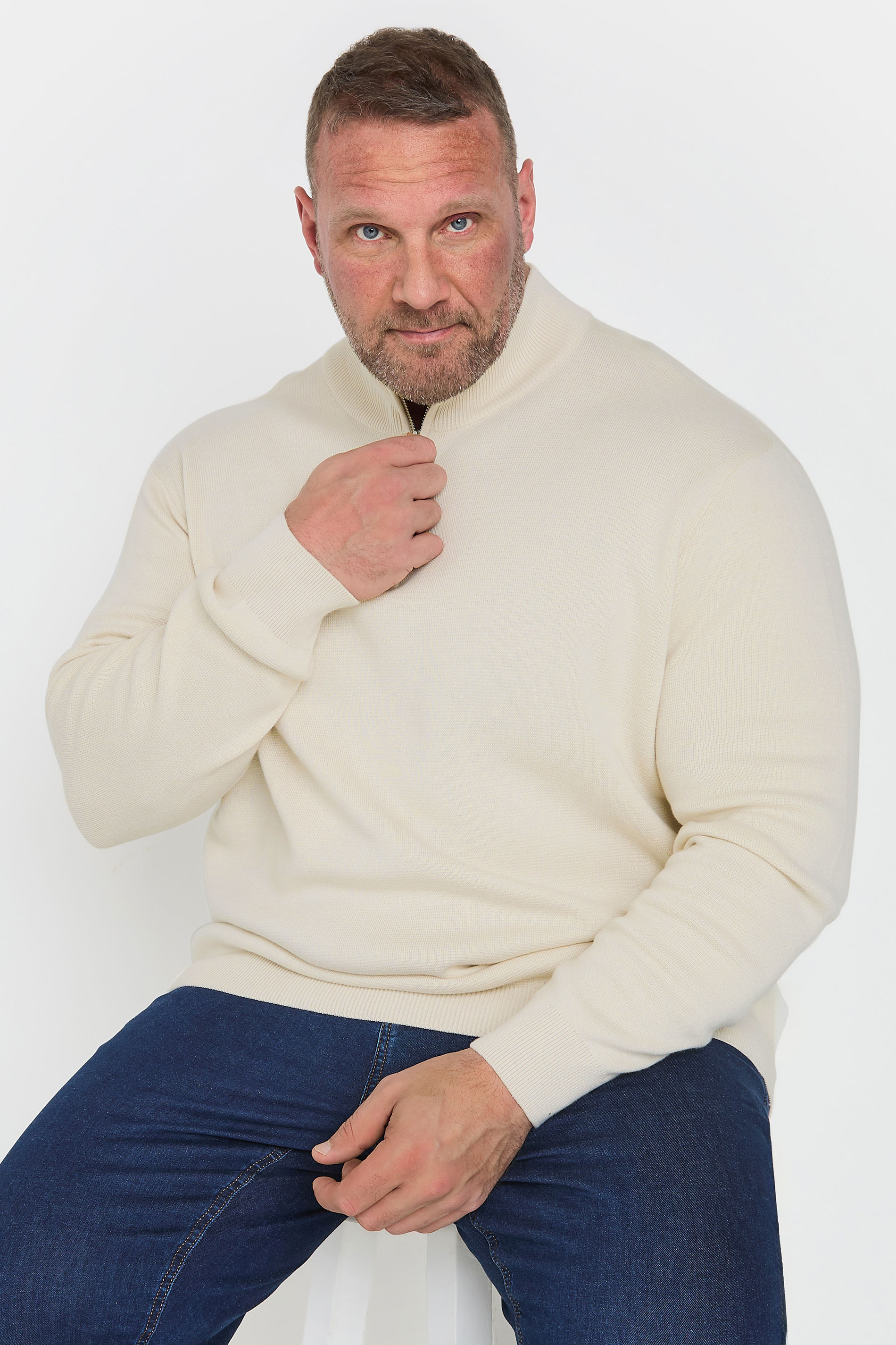 BadRhino Big & Tall Cream Milano Quarter Zip Jumper | BadRhino 1