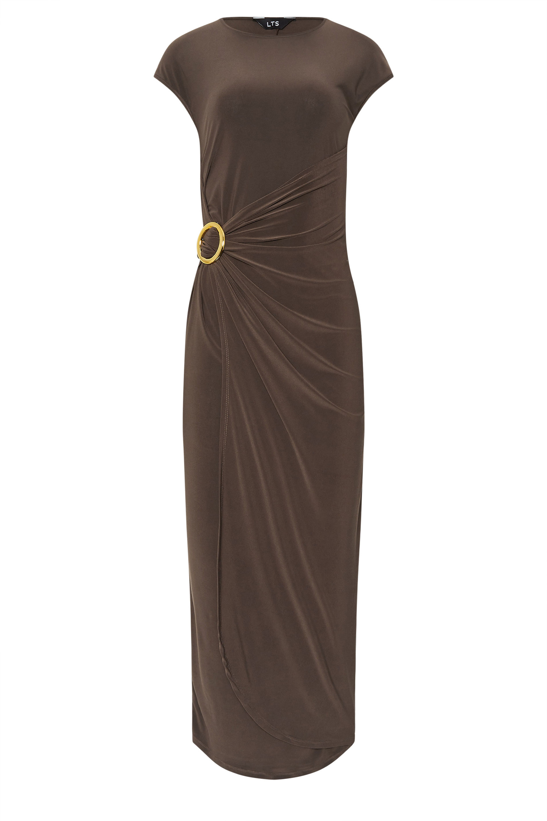 LTS Tall Chocolate Brown Jersey Drape Buckle Midi Dress | Long Tall Sally 5