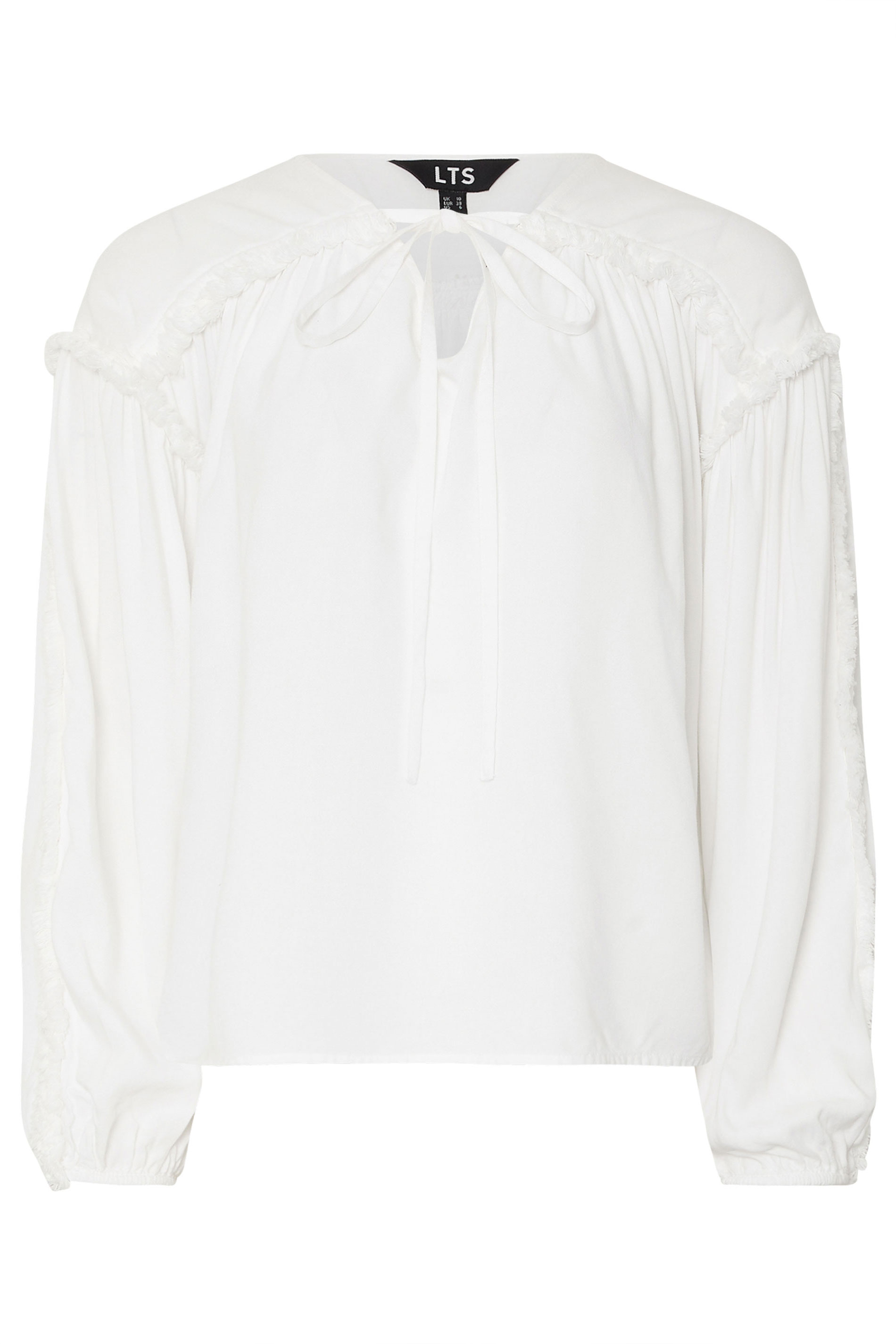 LTS Tall Ivory White Fringed Seam Tie Neck Blouse | Long Tall Sally 9