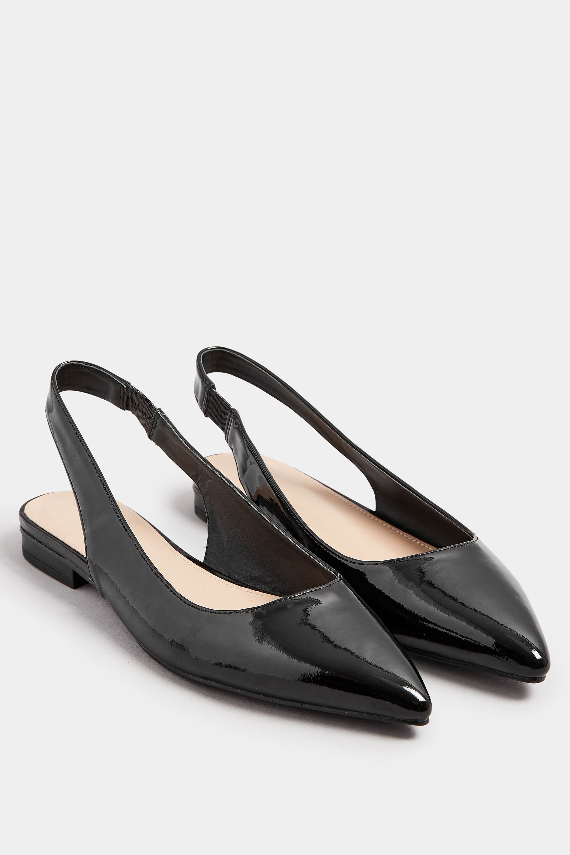 LTS Black Patent Slingback Flat Shoes In Standard Fit | Long Tall Sally 3