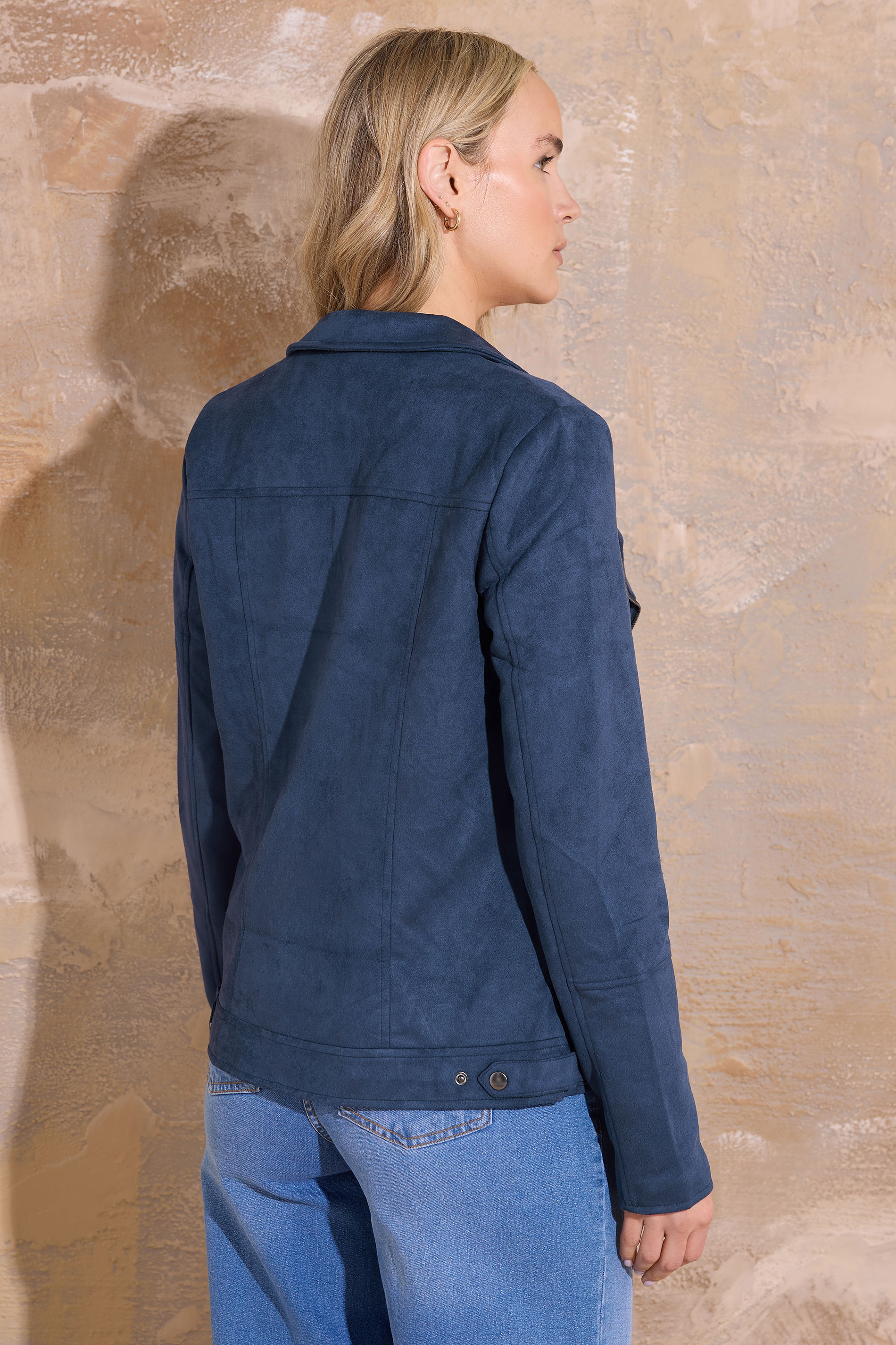 LTS Tall Navy Blue Faux Suede Biker Jacket | Long Tall Sally 3