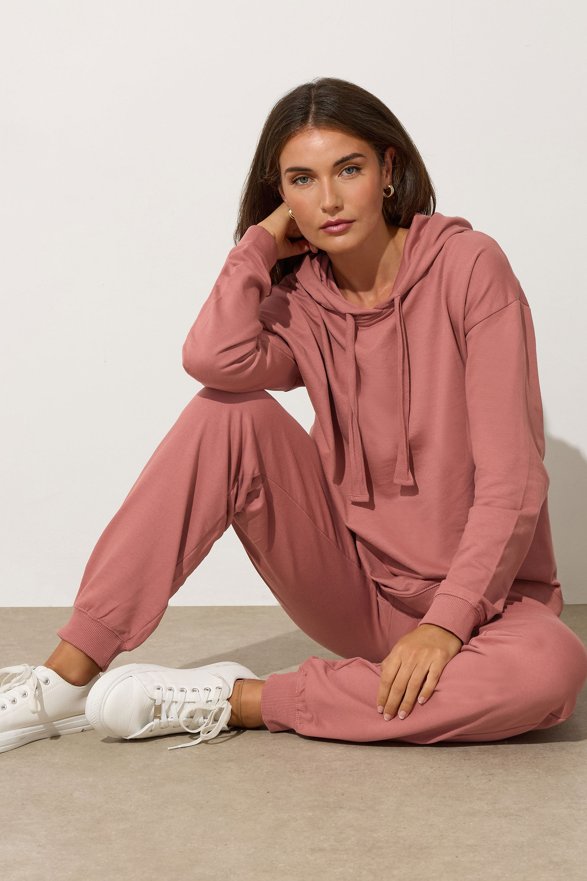 LTS Tall Coral Pink Jersey Drawcord Cuffed Joggers | Long Tall Sally 5