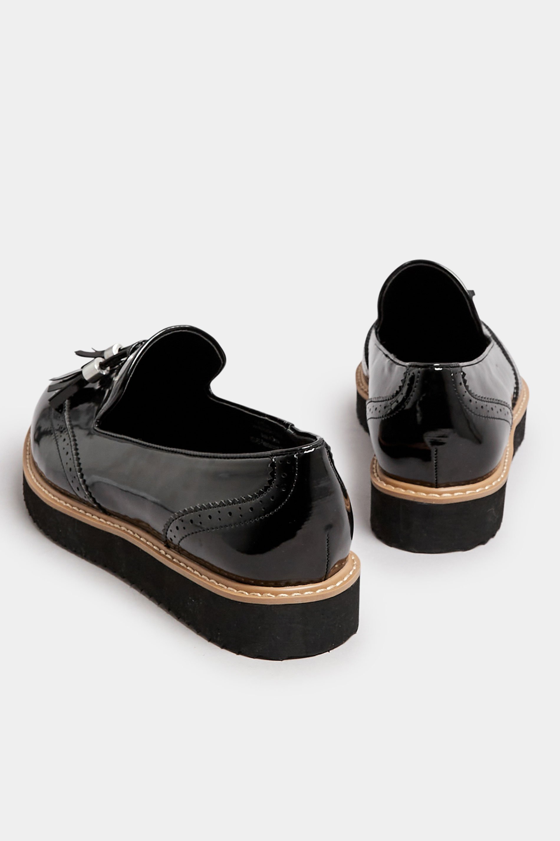 Black Brogued Patent Tassel Loafers In Extra Wide EEE Fit | Yours Clothing 4