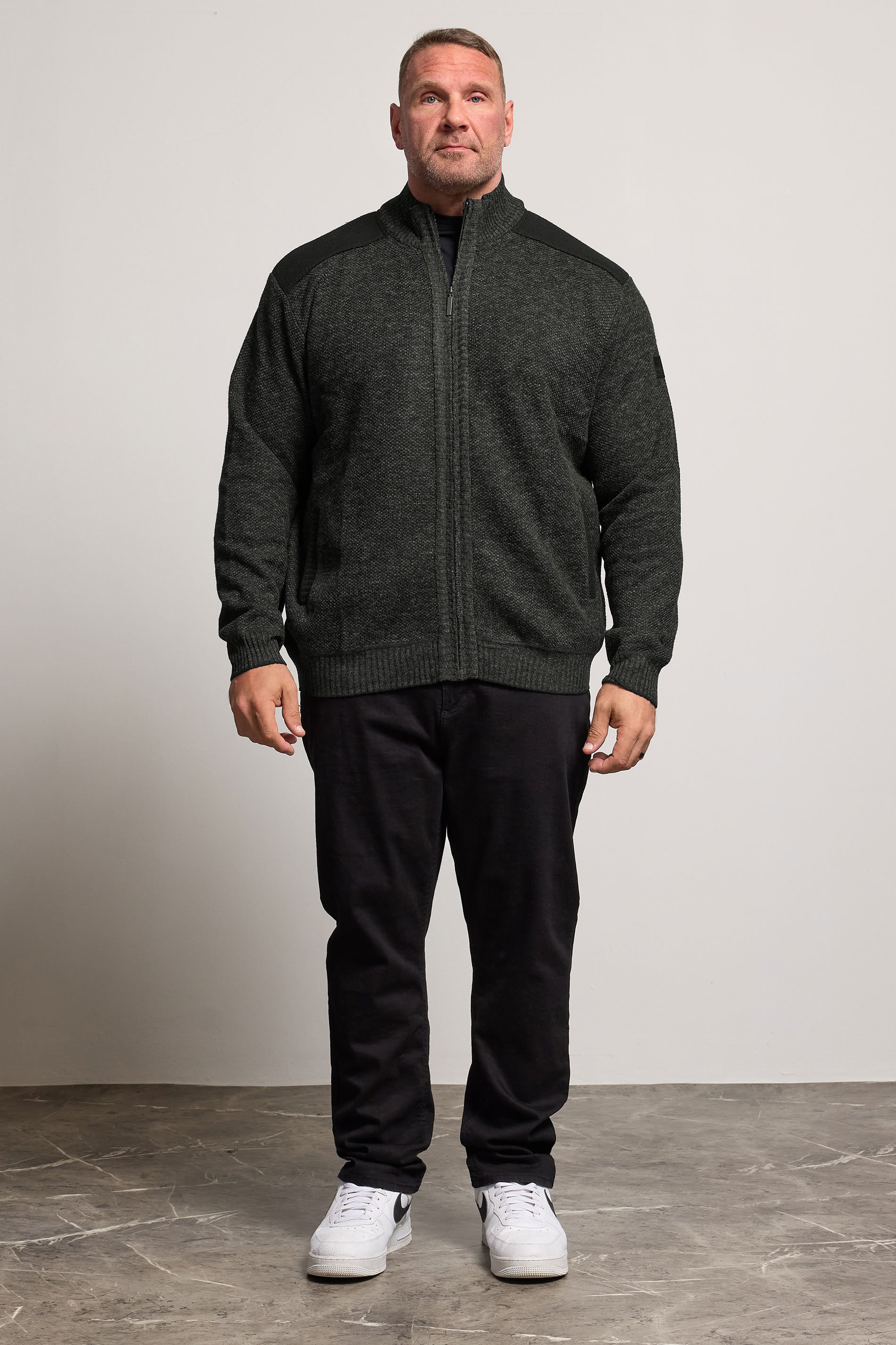 D555 Big & Tall Charcoal Grey Marl Zip Through Knitted Jumper | BadRhino 2