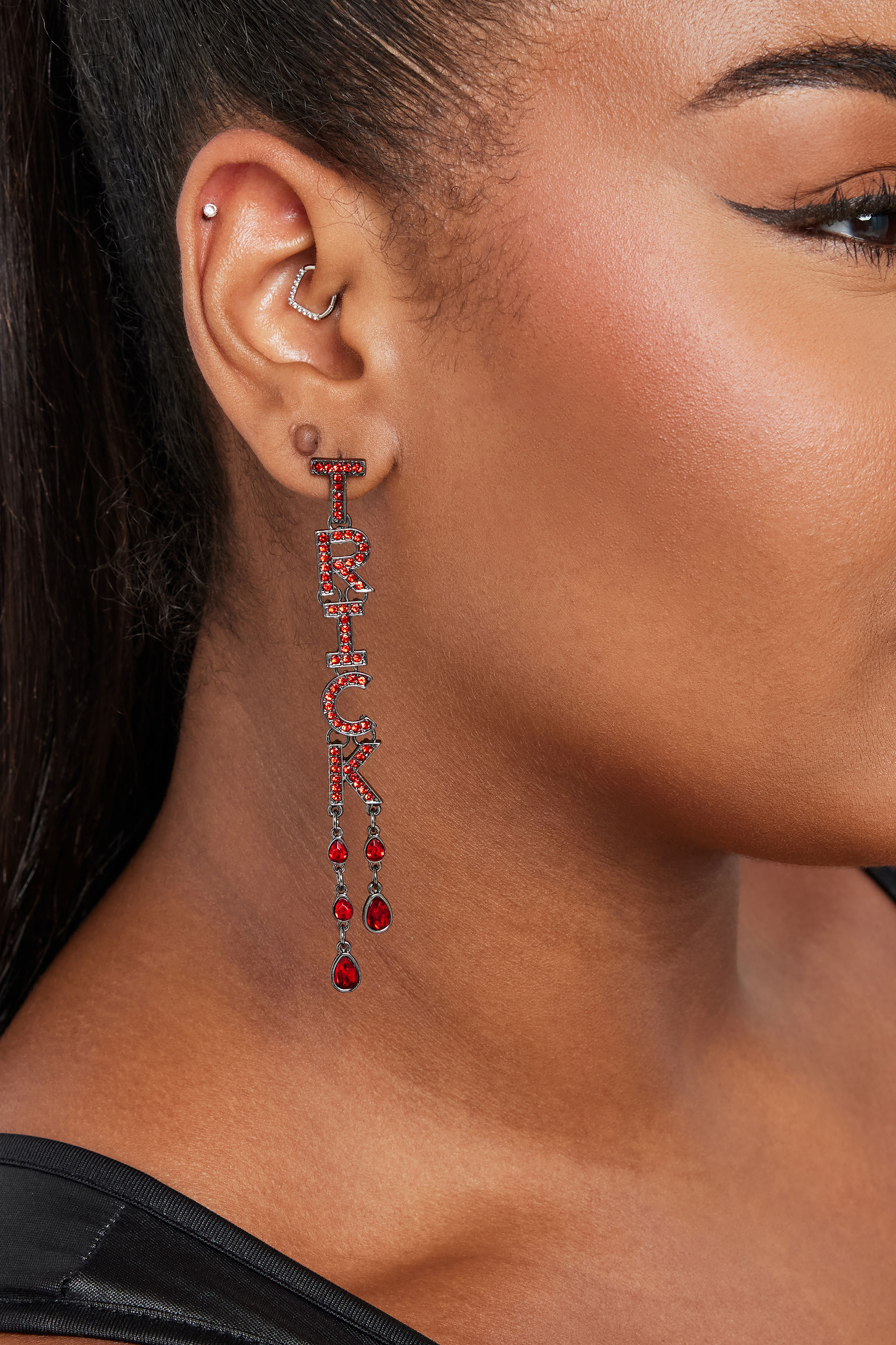 Silver Tone Red Diamante Halloween Drop Earrings | Yours Clothing 3