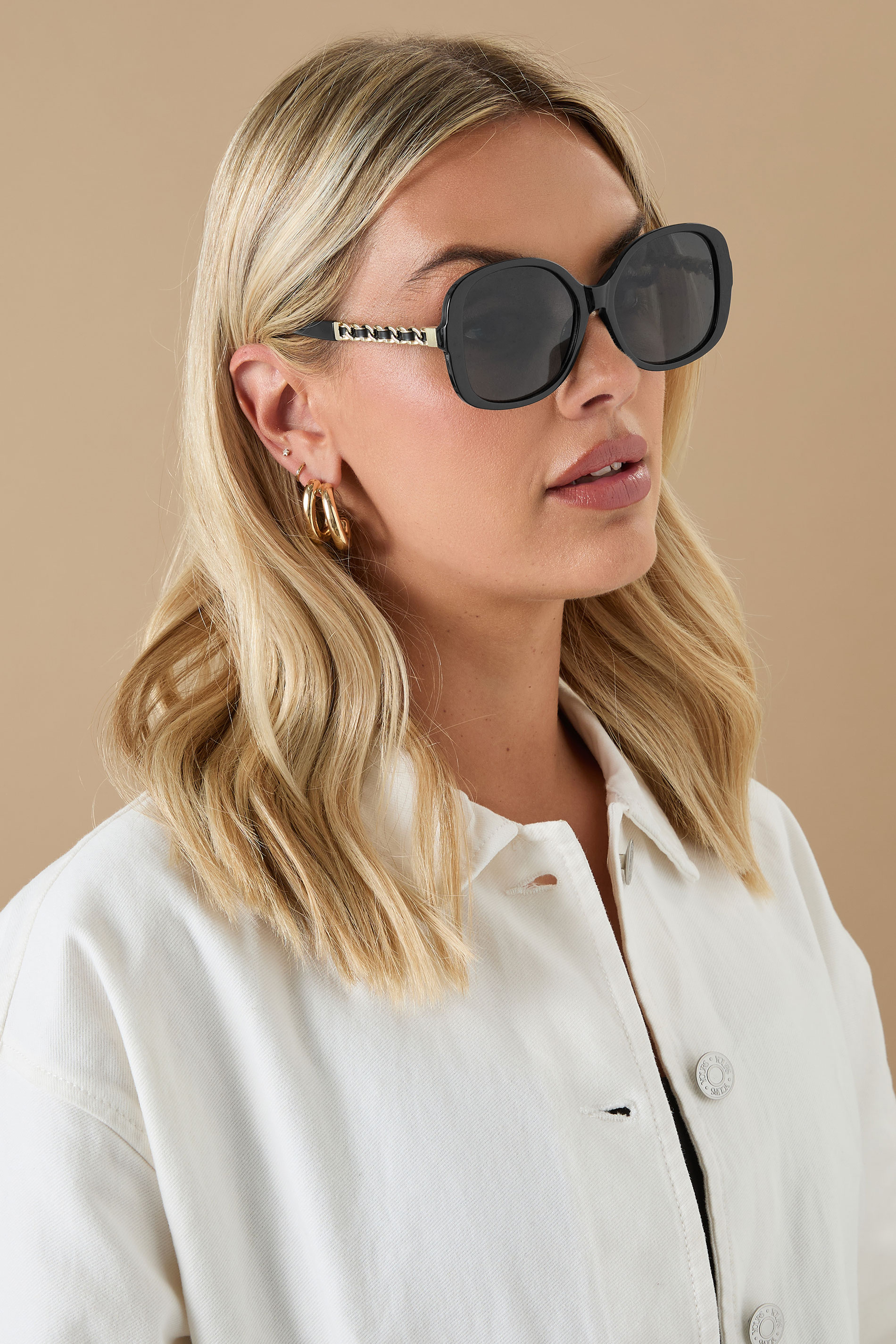 Black Chain Oversized Sunglasses | Yours Clothing 1