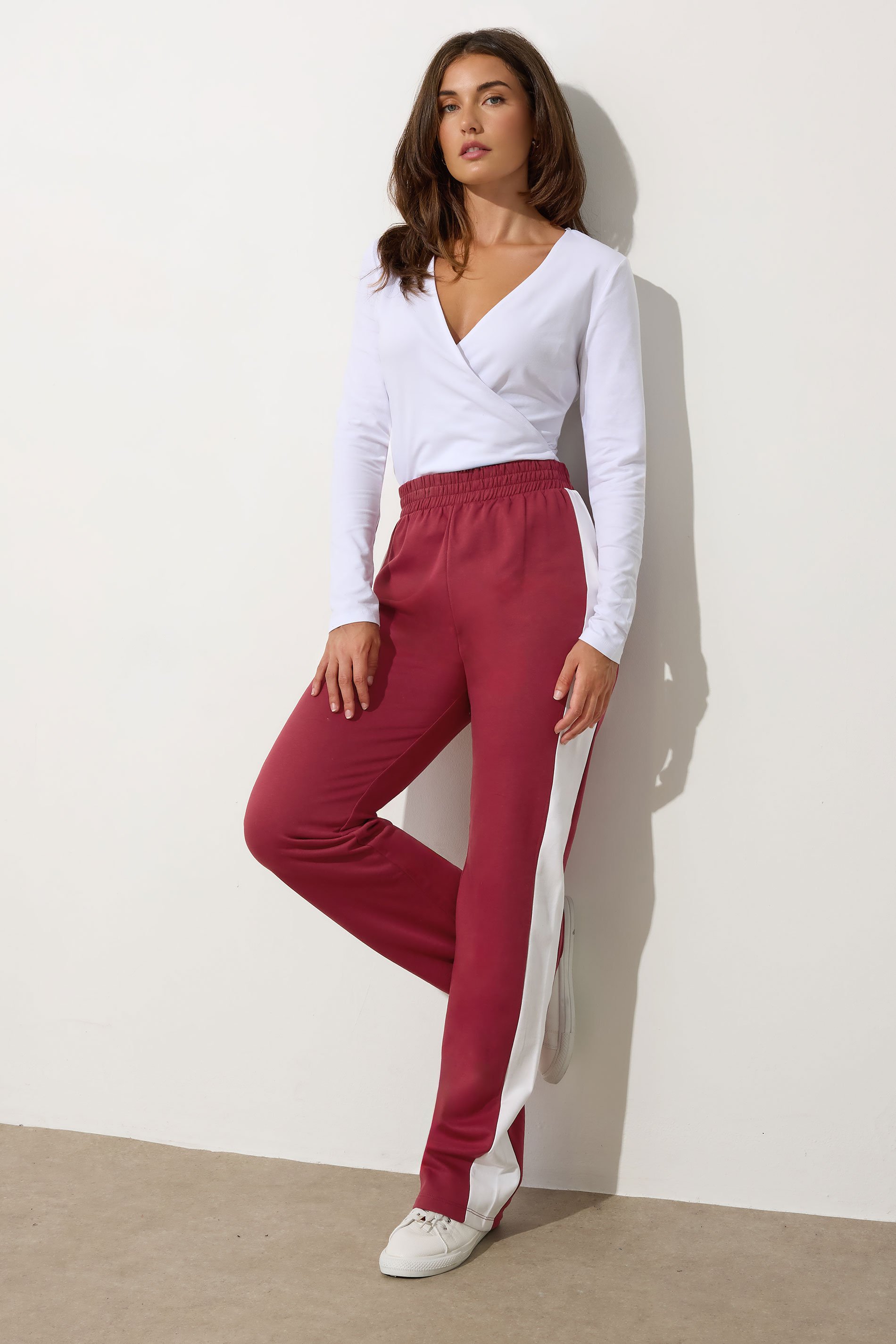 LTS Tall Red Side Stripe Fitted Straight Leg Joggers | Long Tall Sally 1