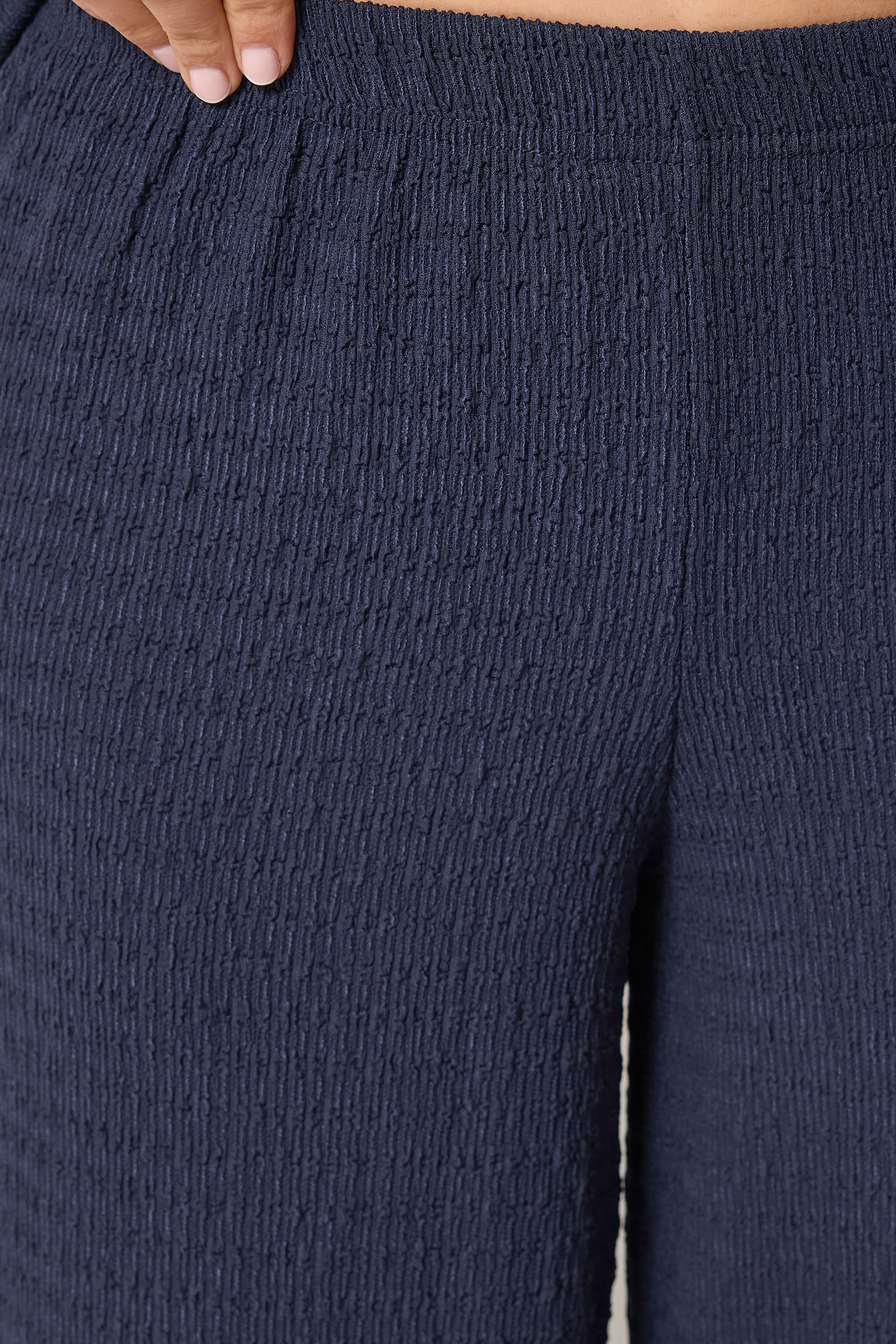 LTS Tall Women's Set Navy Blue Textured Top & Wide Leg Trousers | Long Tall Sally 2