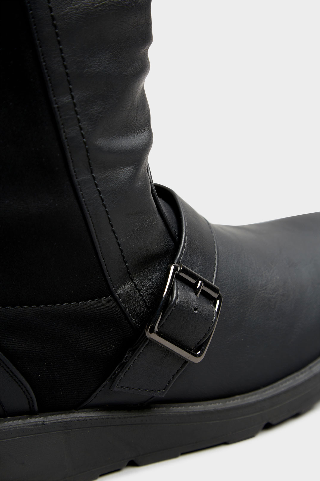Black Faux Leather Wedge Buckle Boots In Wide E Fit & Extra Wide EEE Fit | Yours Clothing 5