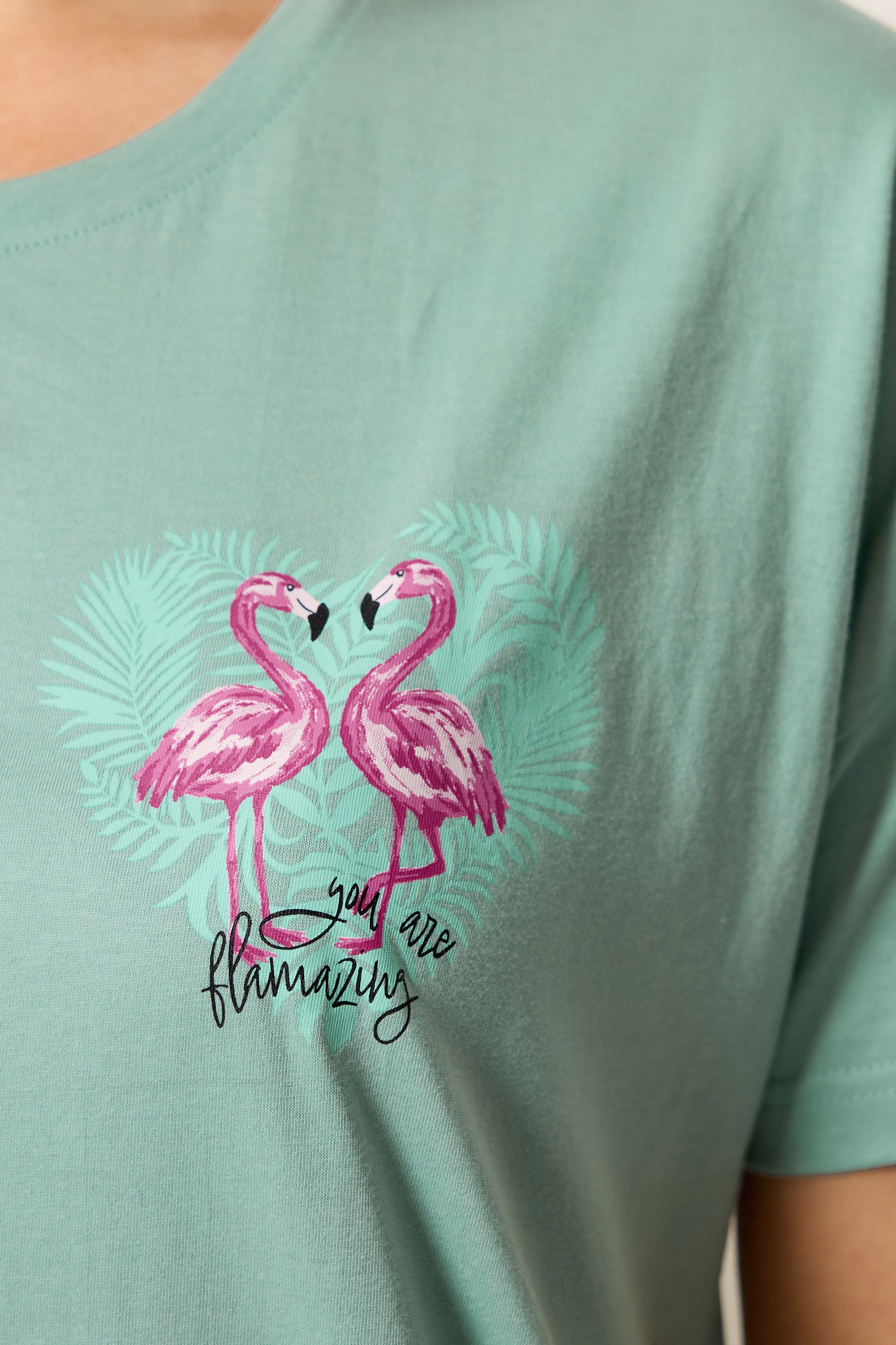 LTS Tall Women's Green Flamingo Print Cotton Wide Leg Pyjama Set | Long Tall Sally 4