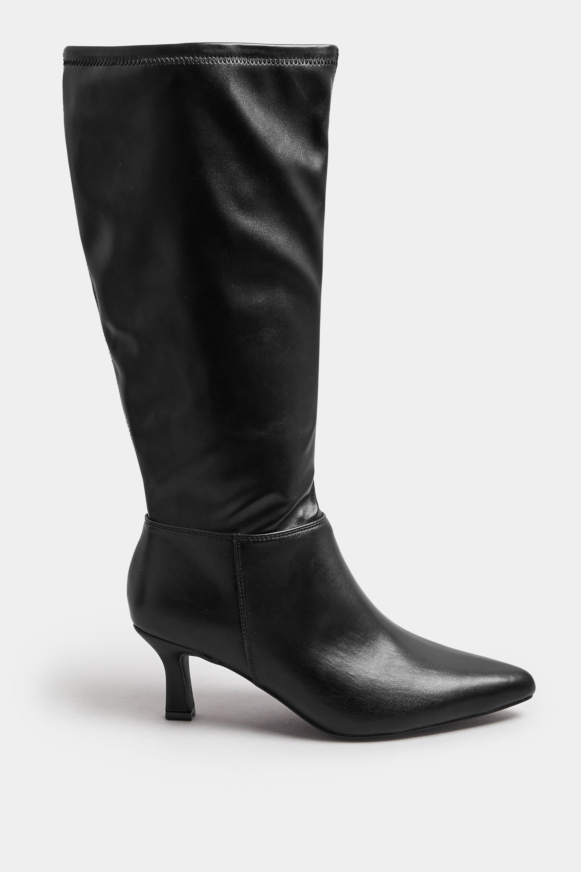 Black Faux Leather Knee High Pointed Boots In Extra Wide EEE Fit | Yours Clothing 3