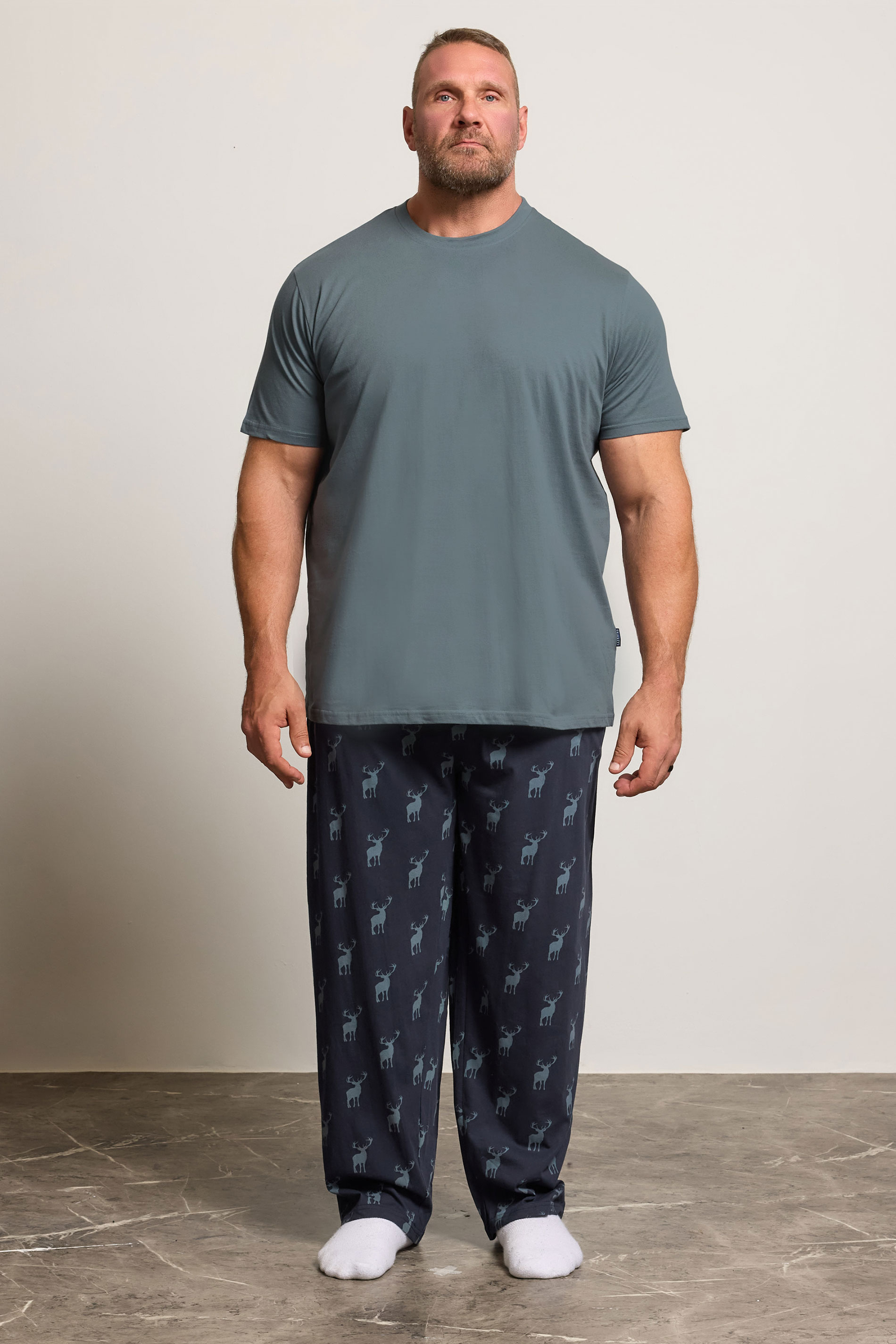 BadRhino Big & Tall Navy & Storm Blue Stag Pyjama Set | BadRhino 2