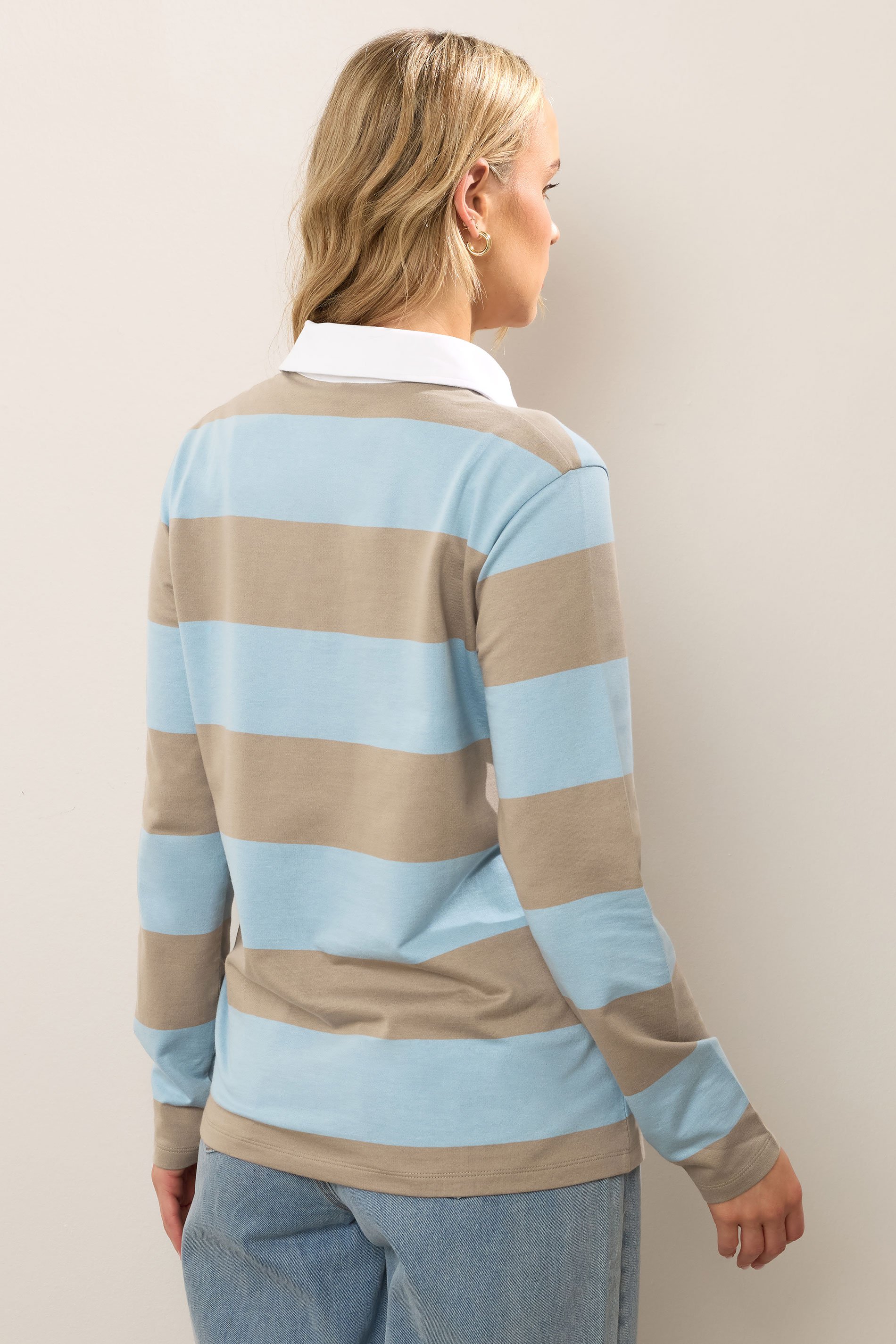 LTS Tall Light Blue & Brown Stripe Rugby Sweatshirt | Long Tall Sally 4