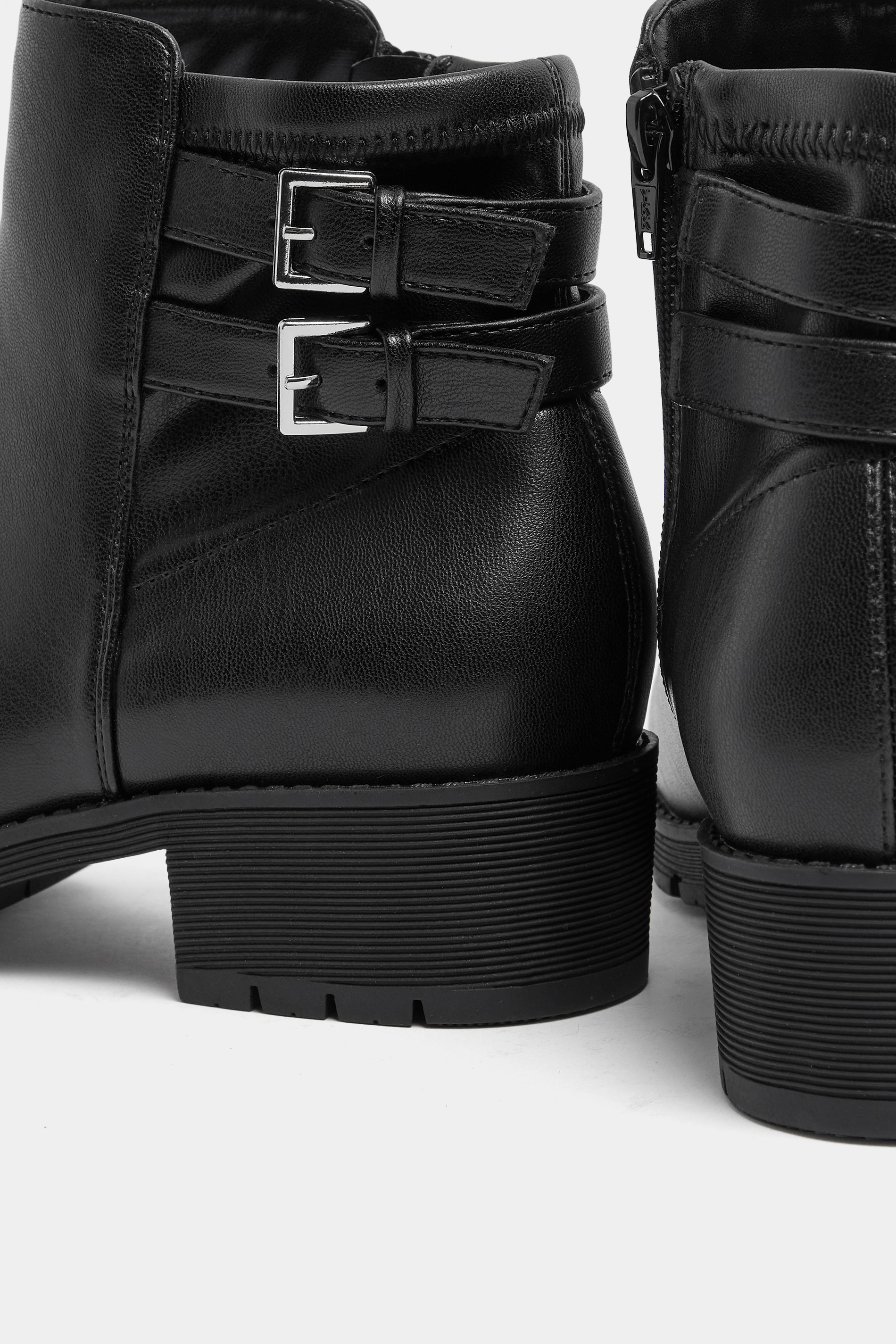 Black Double Buckle Faux Leather Chelsea Boots In Wide E Fit | Yours Clothing 5