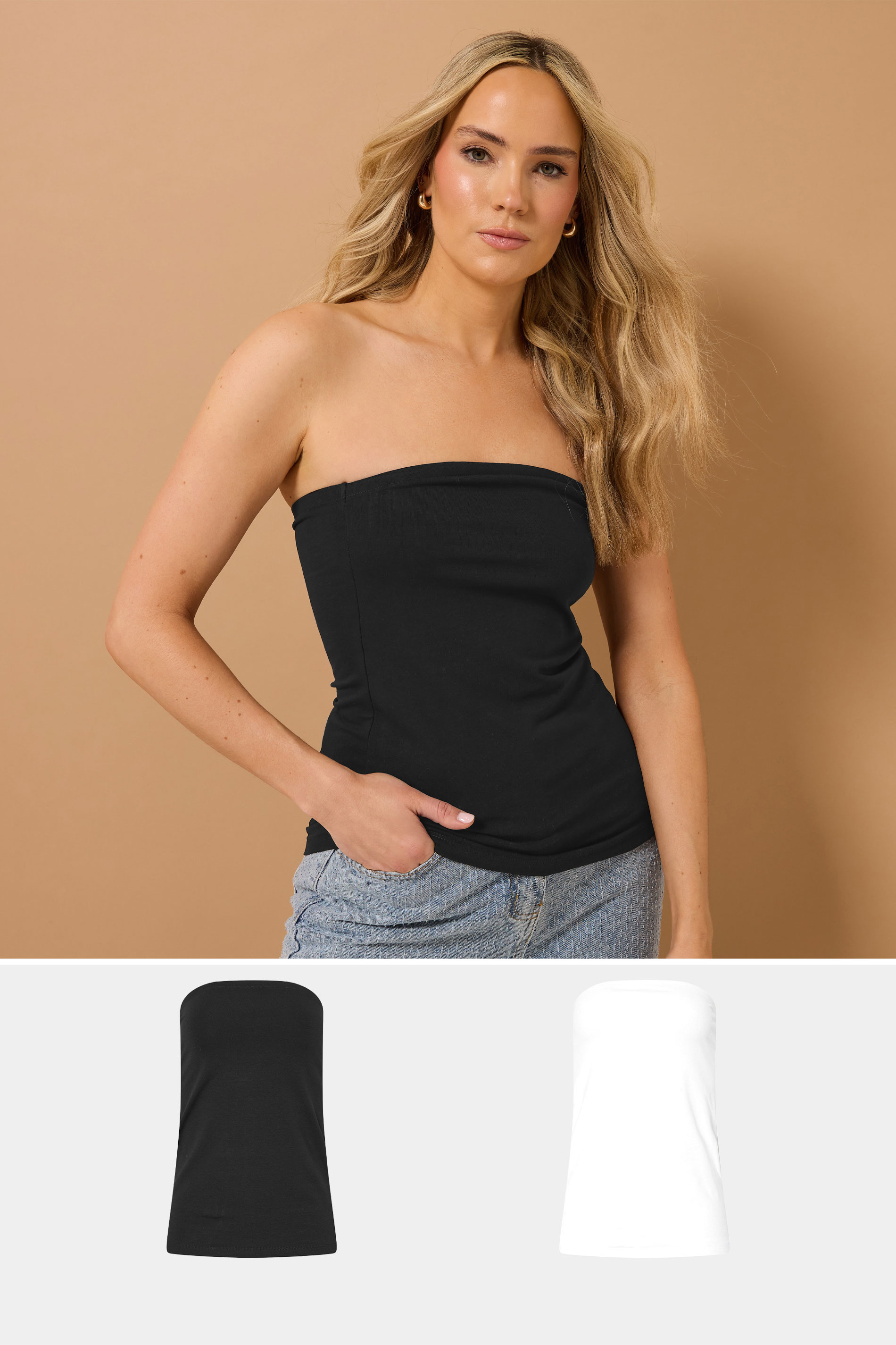 LTS Tall 2 PACK Black & White Bandeau Tops | Long Tall Sally 1