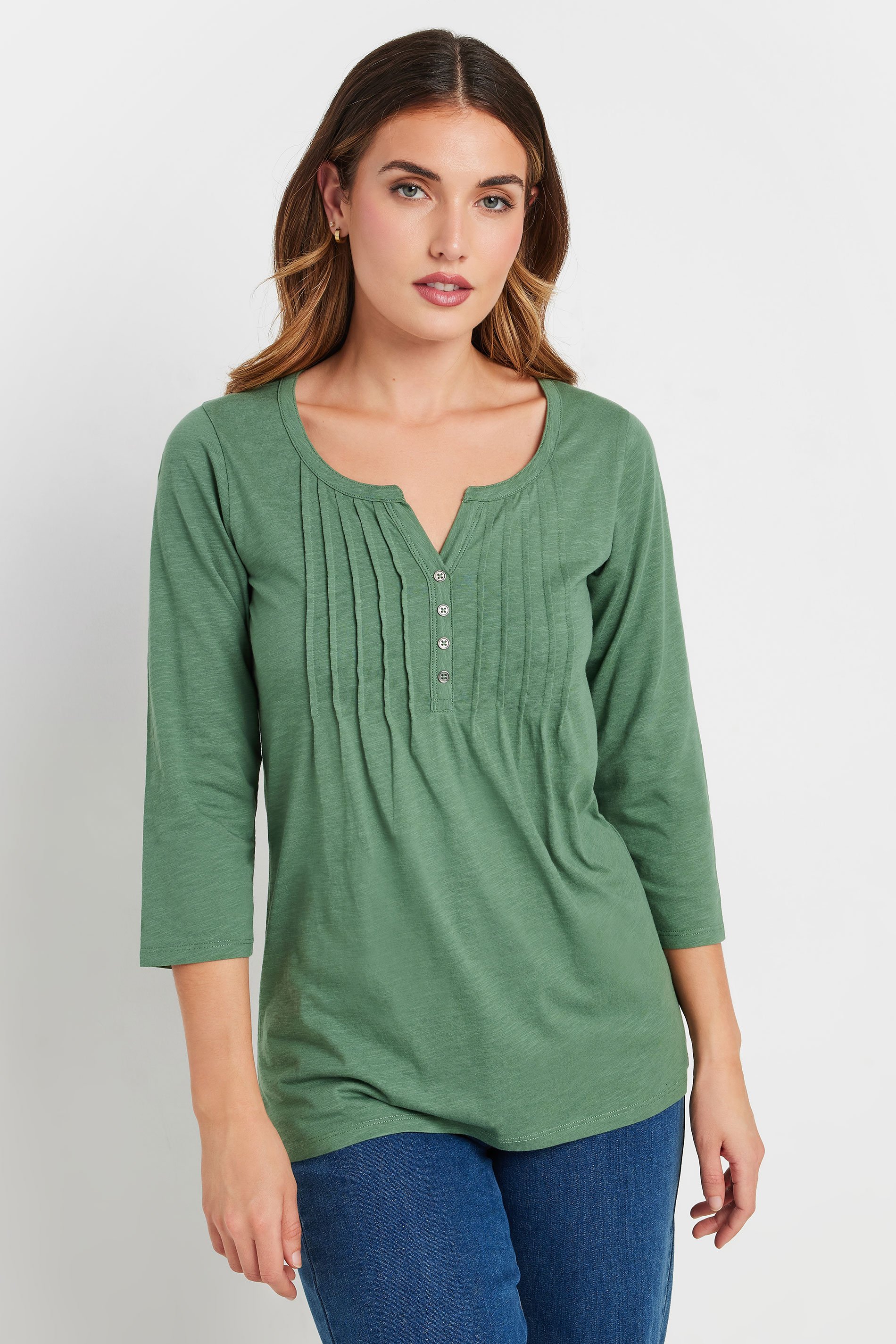LTS Tall 2 PACK Green & Blush Pink Henley Tops | Long Tall Sally 2