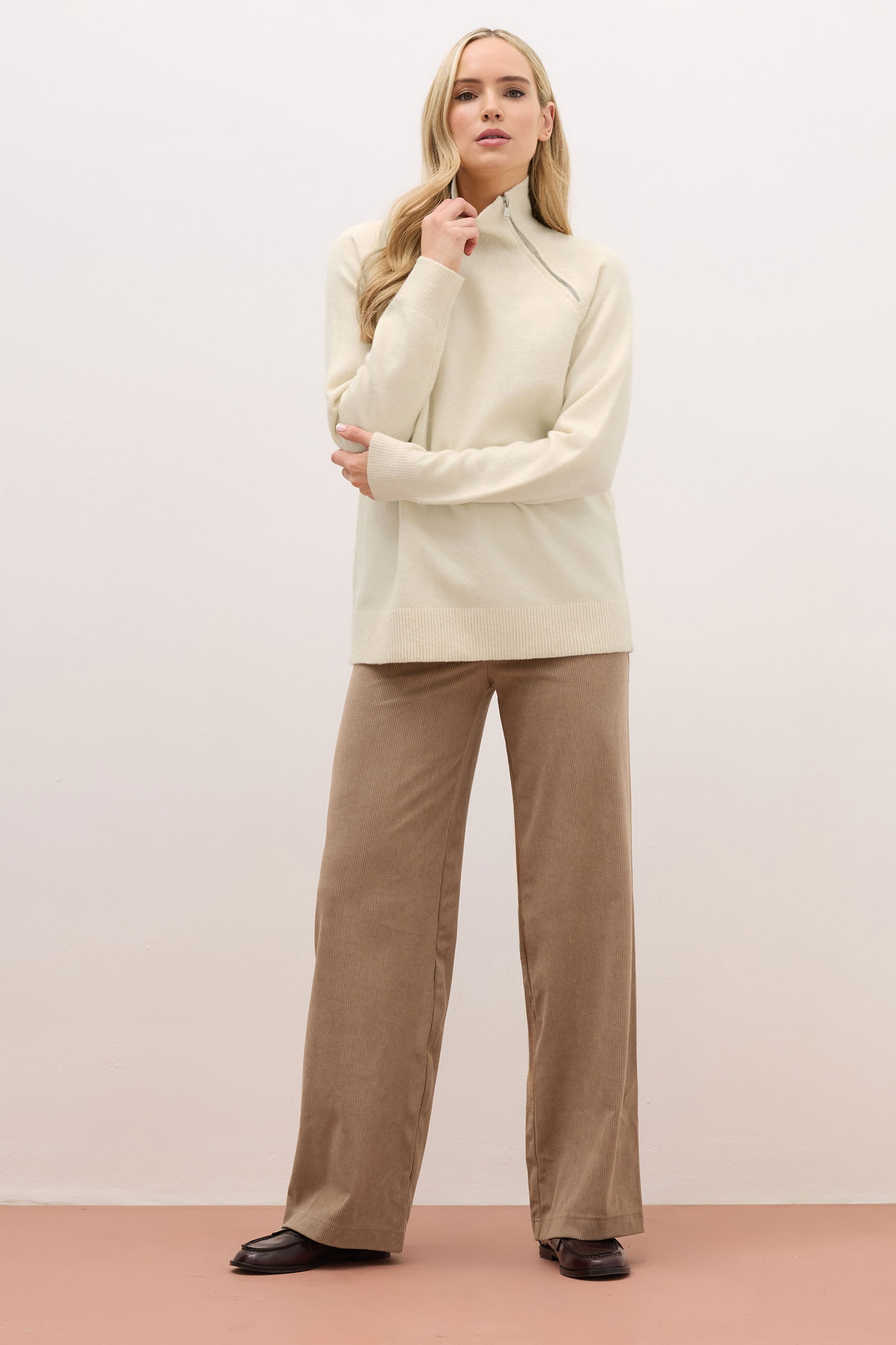 LTS PREMIUM Tall Ivory White Funnel Neck Zip Jumper | Long Tall Sally 3