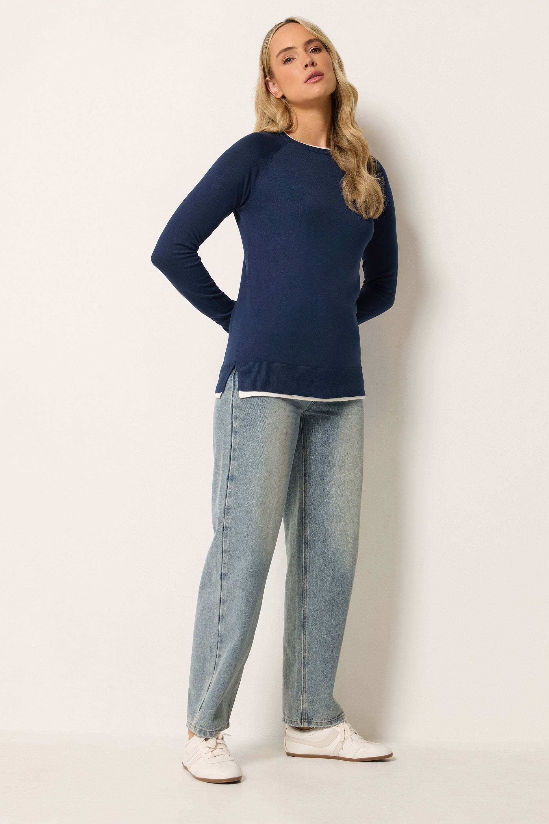 LTS Tall Women's Navy Blue Layered Knitted Jumper | Long Tall Sally 1