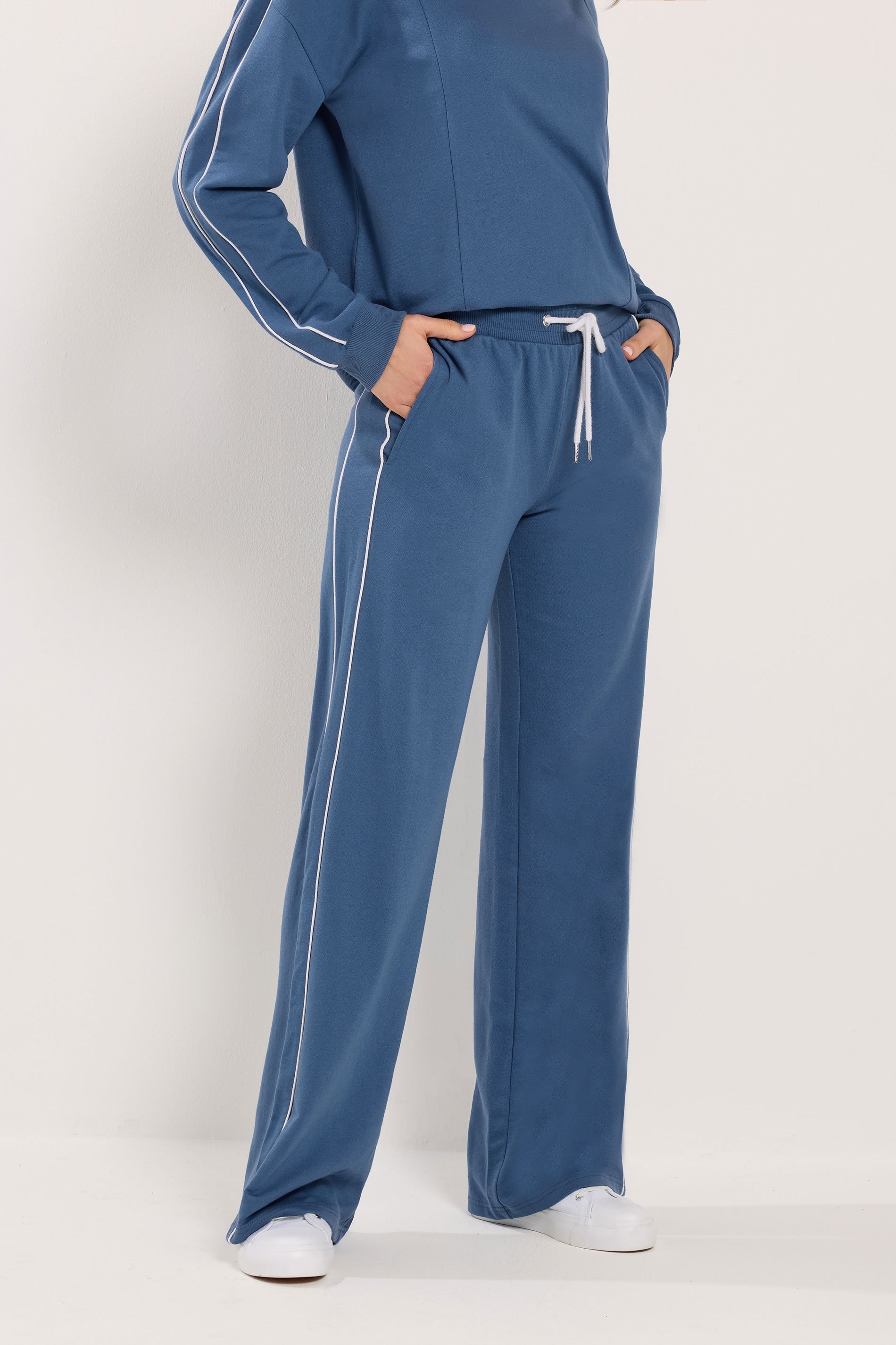 LTS Tall Women's Blue Piped Wide Leg Joggers | Long Tall Sally 3