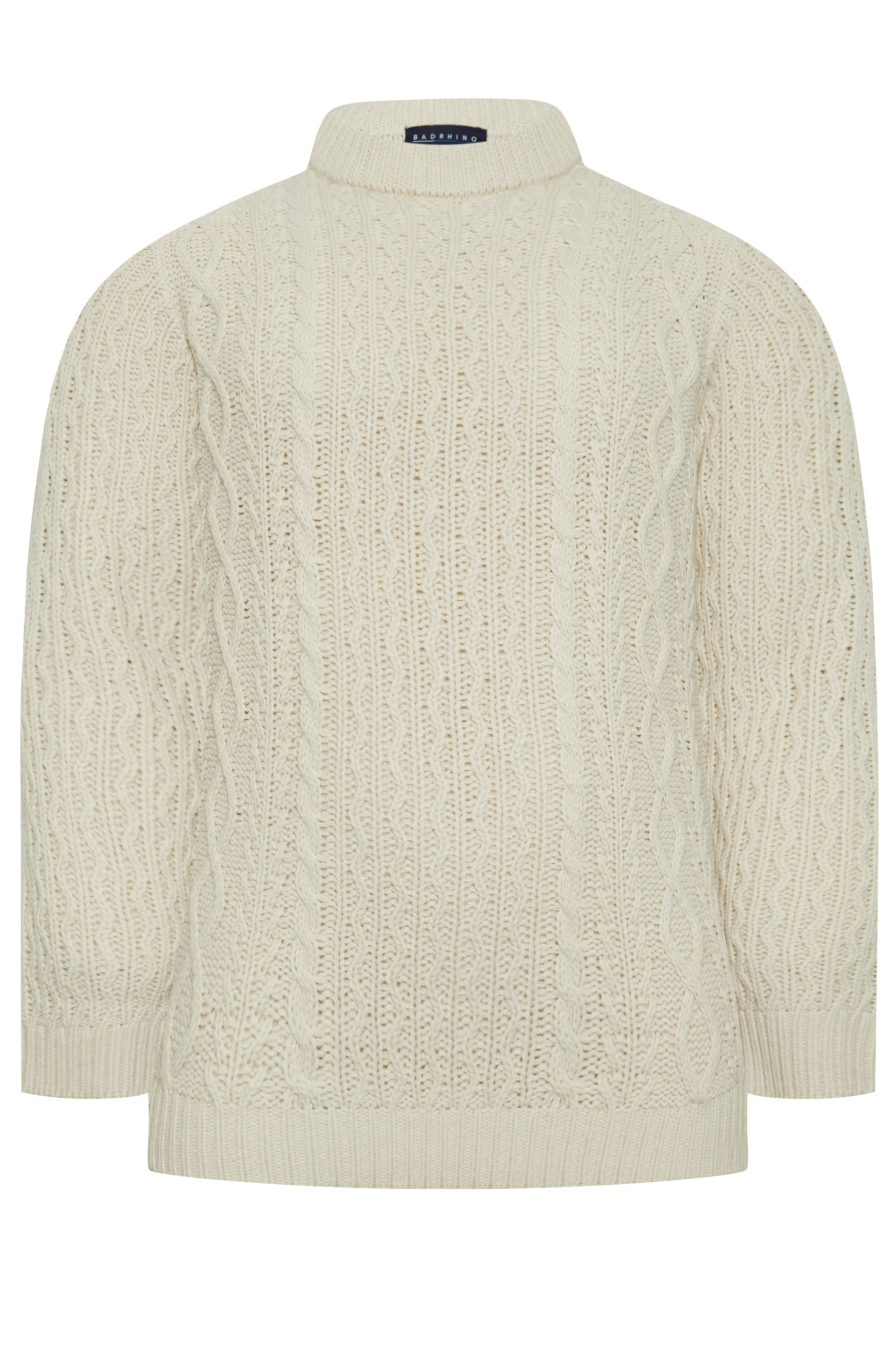 BadRhino Big & Tall Cream Crew Neck Cable Knit Jumper | BadRhino 7