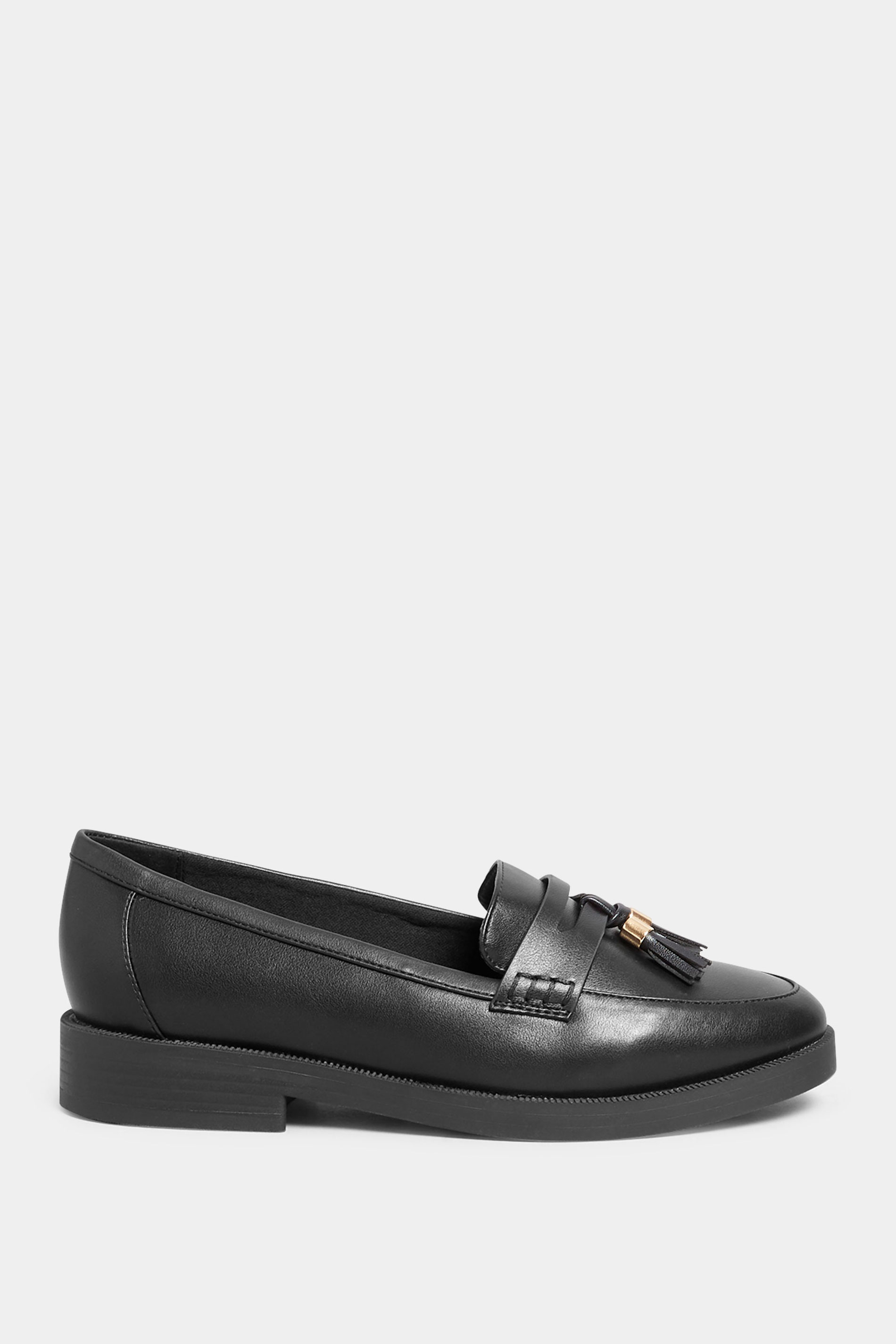 Black Faux Leather Tassel Loafers In Wide E Fit & Extra Wide EEE Fit | Yours Clothing 3