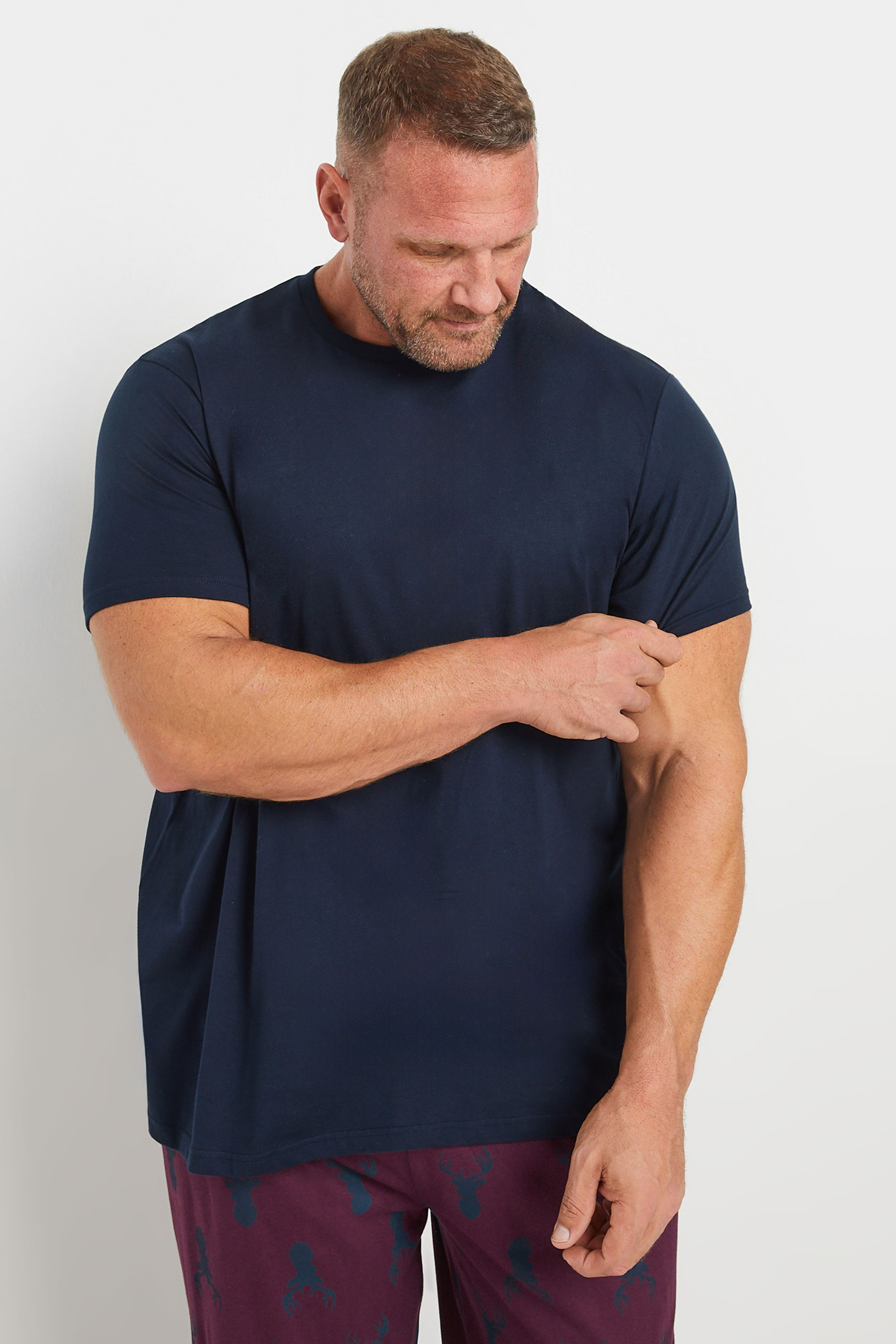 BadRhino Big & Tall Blue & Burgundy Stag Jersey Pyjama Set | BadRhino 3