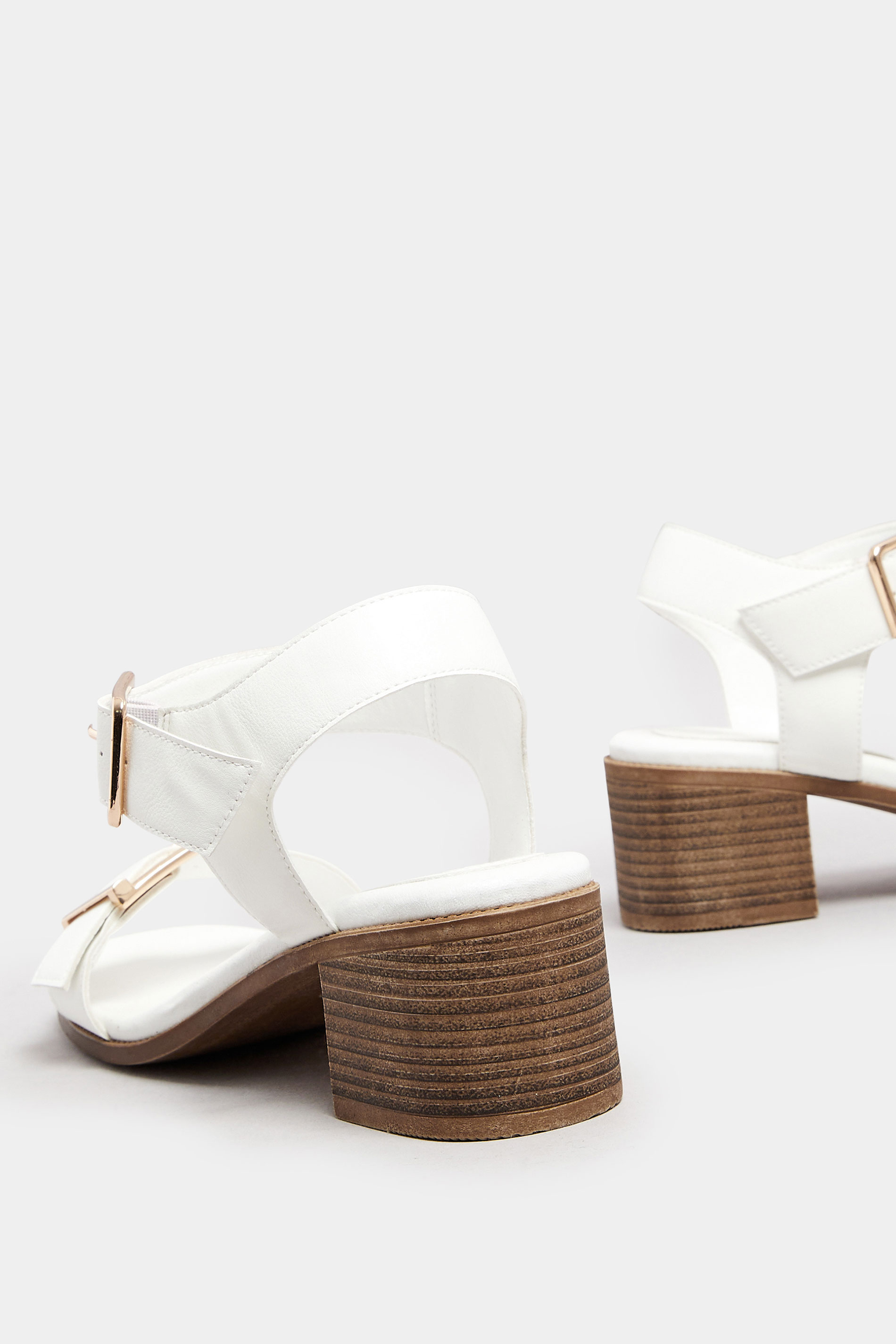 White Faux Leather Buckle Block Heel Sandals In Wide E Fit & Extra Wide EEE Fit | Yours Clothing 4