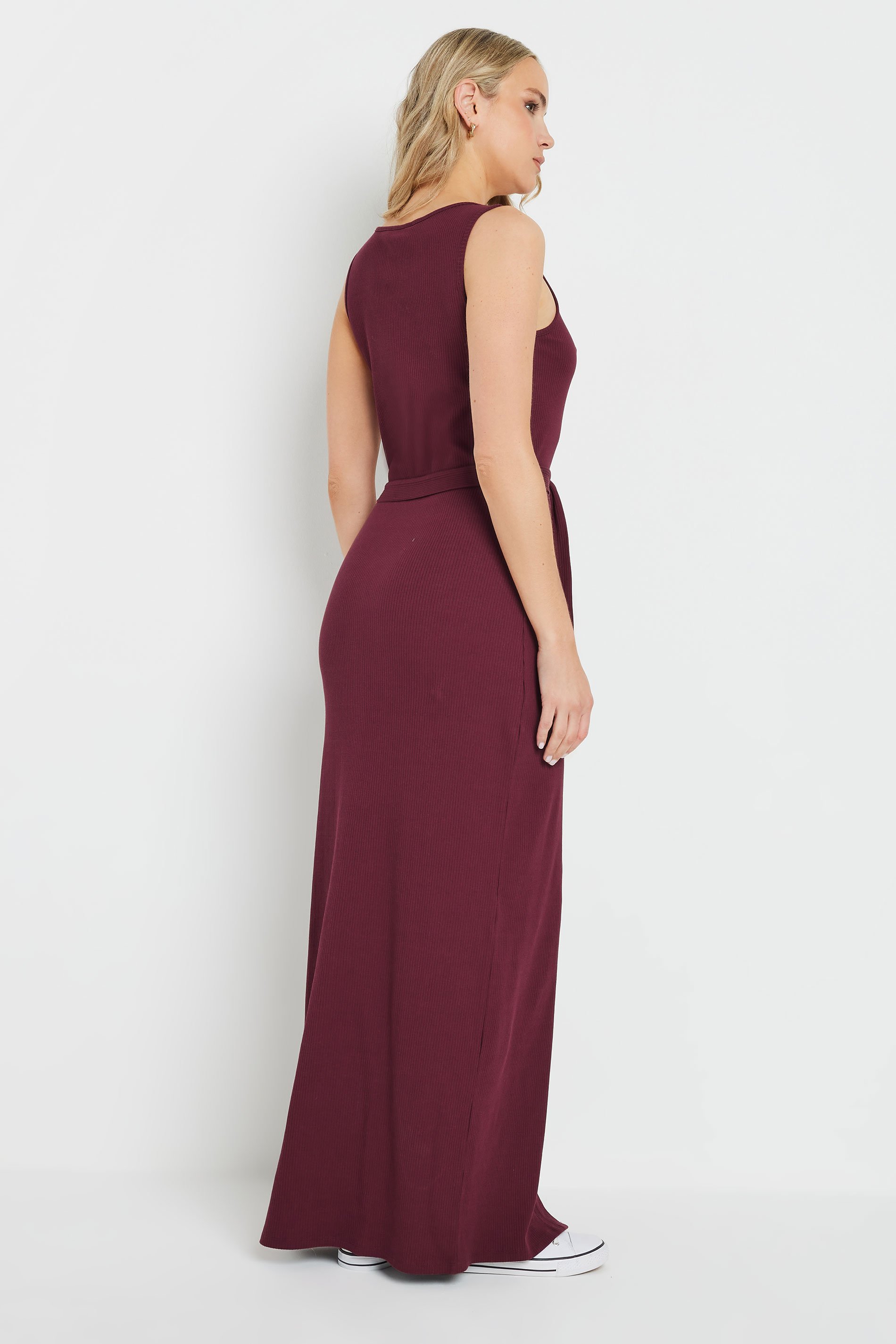 LTS Tall Women's Burgundy Red Ribbed Button Through Maxi Dress | Long Tall Sally 4