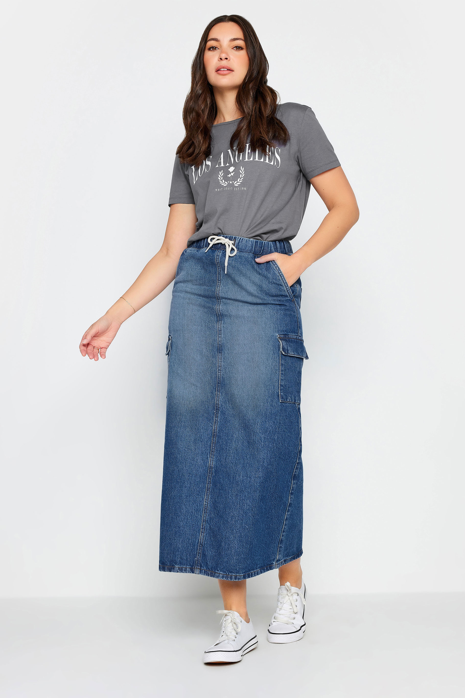 LTS Tall Womens Blue Denim Tie Waist Maxi Skirt | Long Tall Sally 2