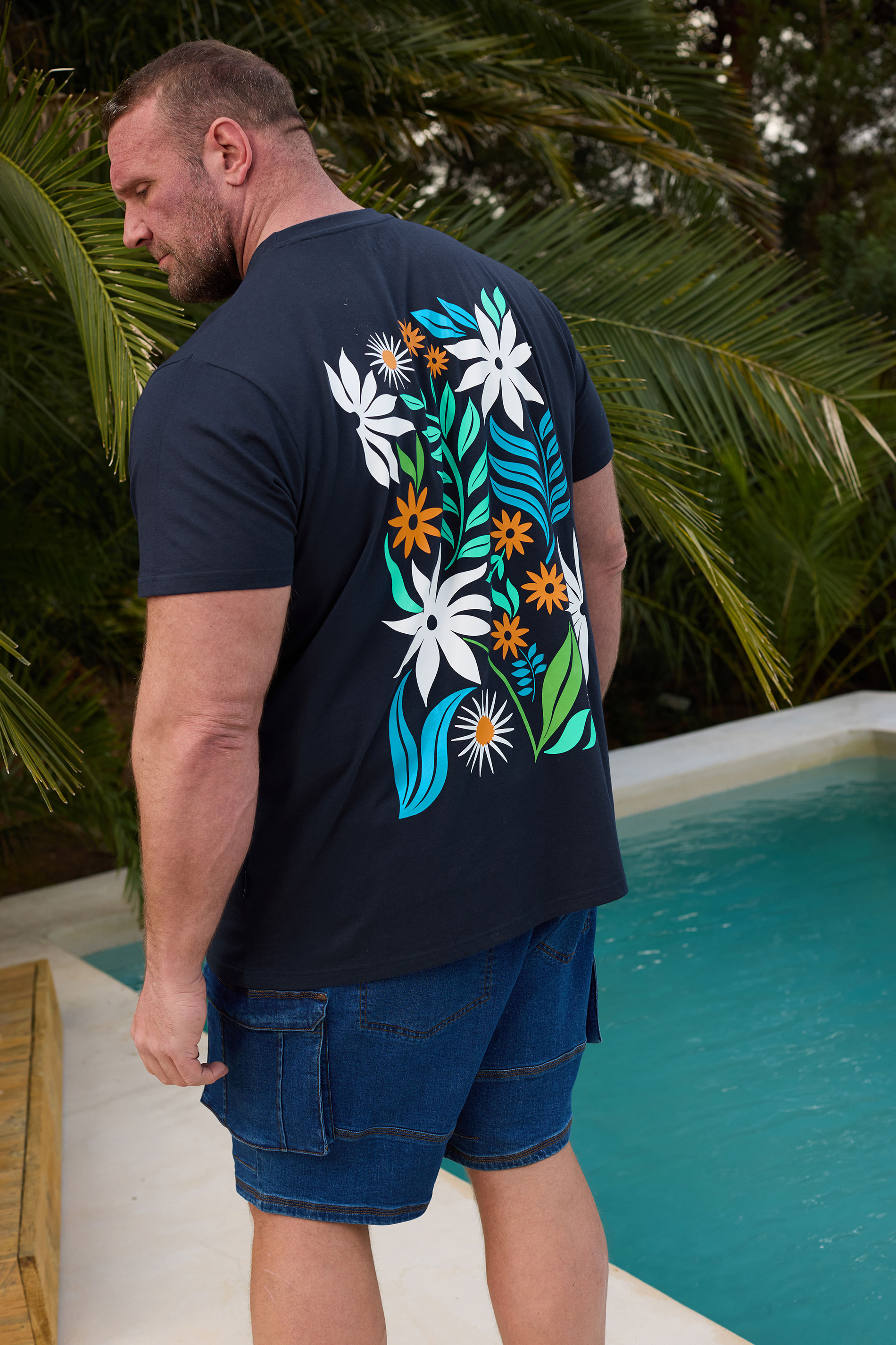 BadRhino Big &Tall Navy Blue Floral Print Graphic T-Shirt | BadRhino 1