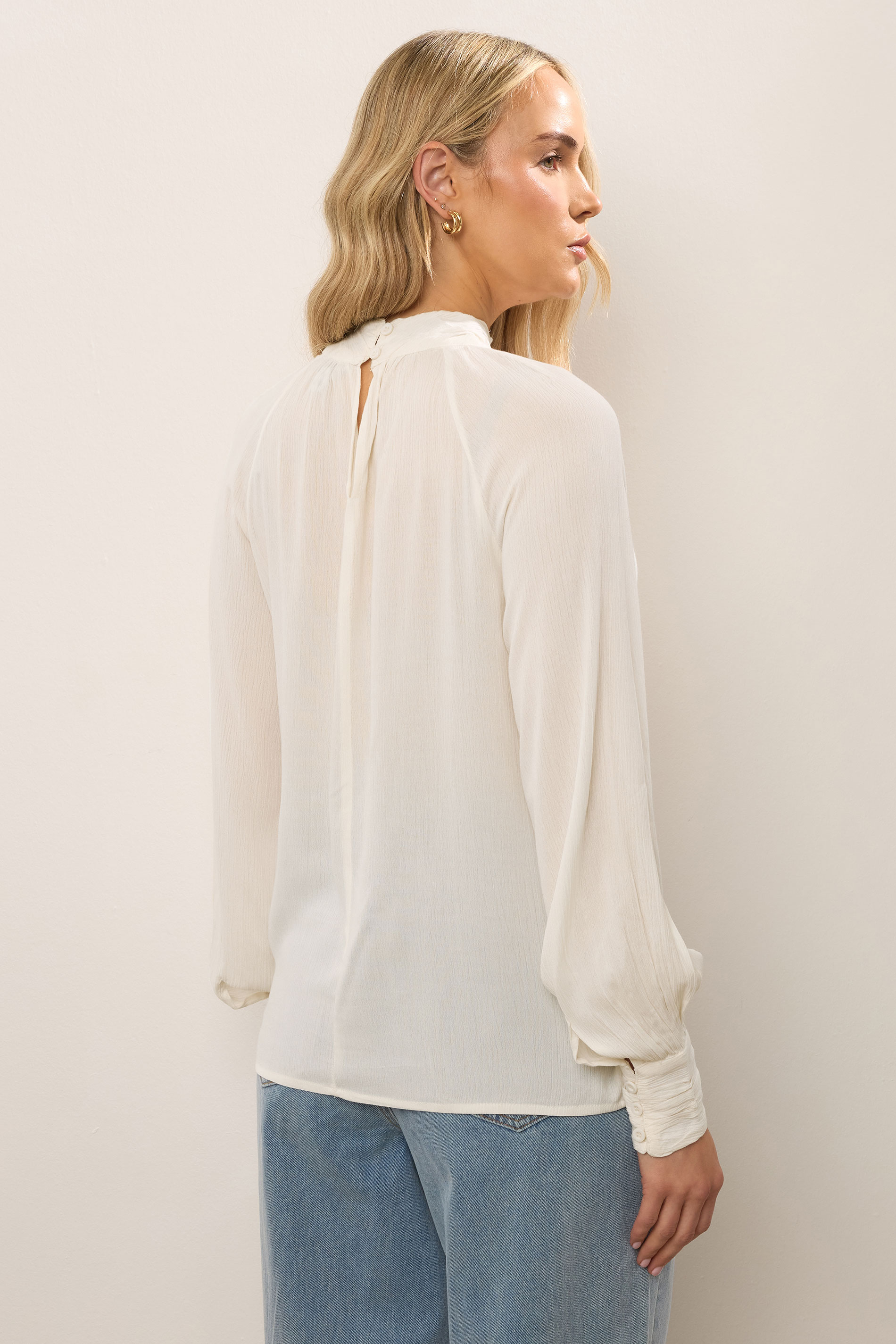 LTS Tall Ivory White High Neck Crinkle Top | Long Tall Sally 3