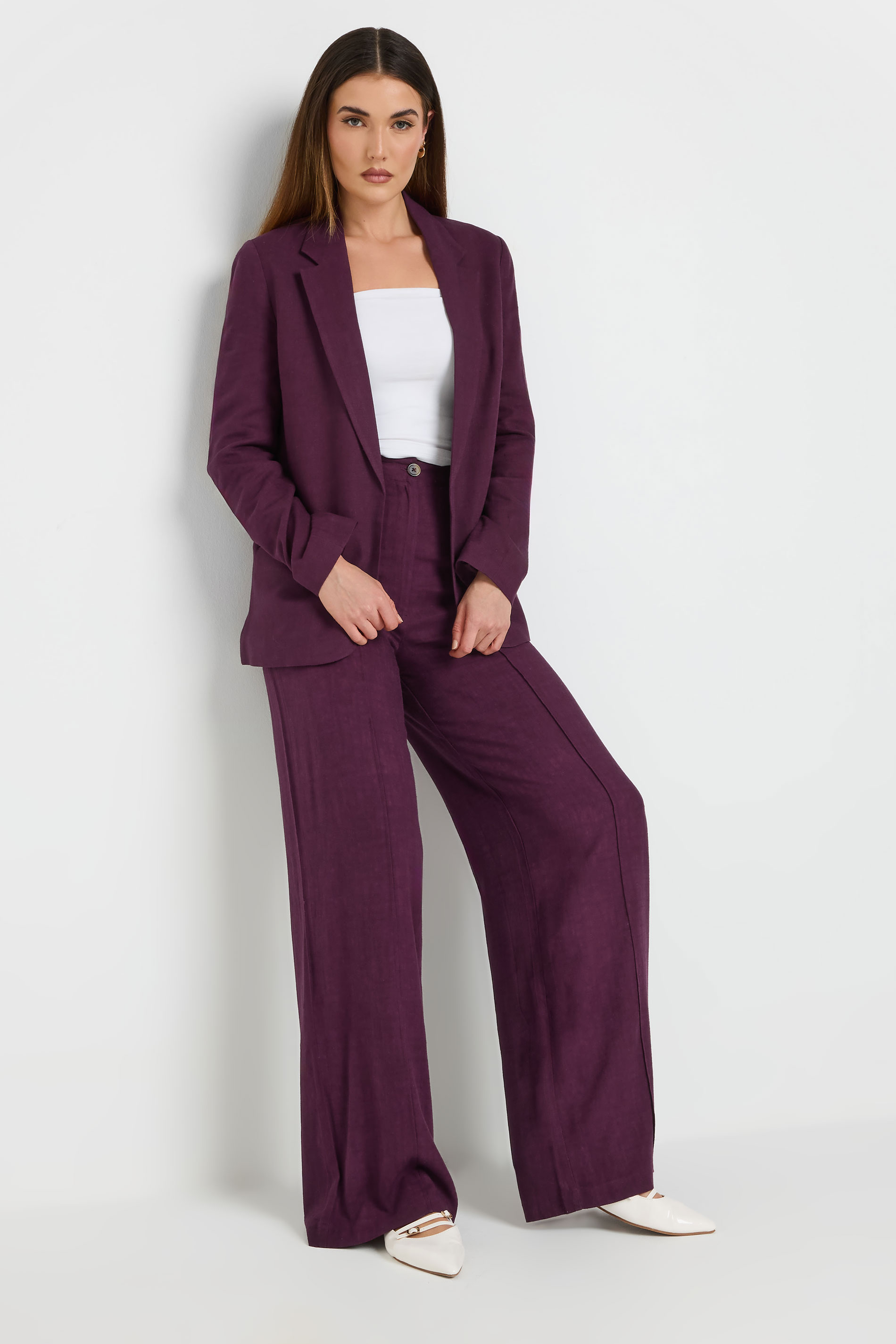LTS Tall Dark Purple Linen Tailored Blazer | Long Tall Sally 4
