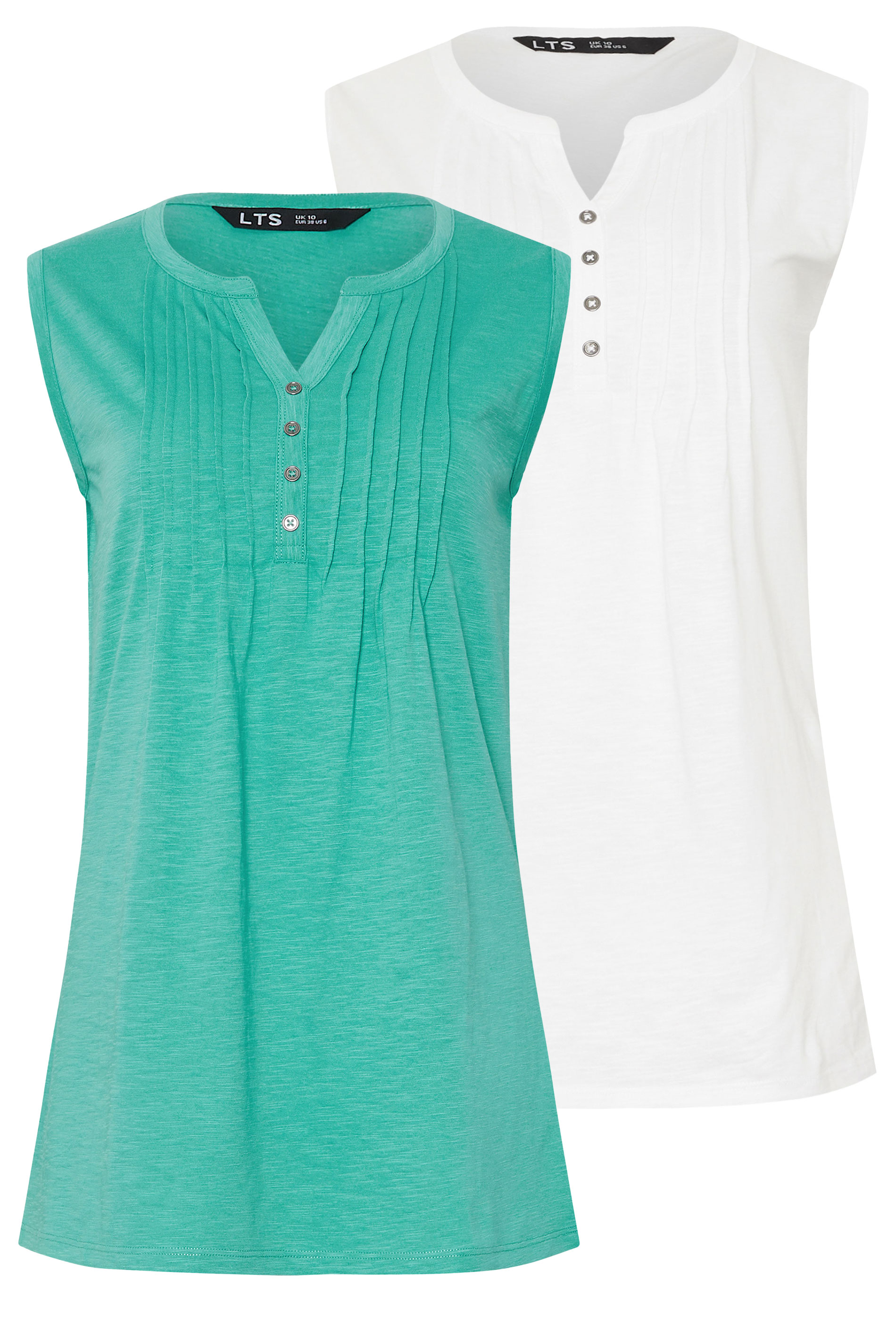 LTS Tall 2 PACK Turquoise Green & White Henley Vest Tops | Long Tall Sally 7