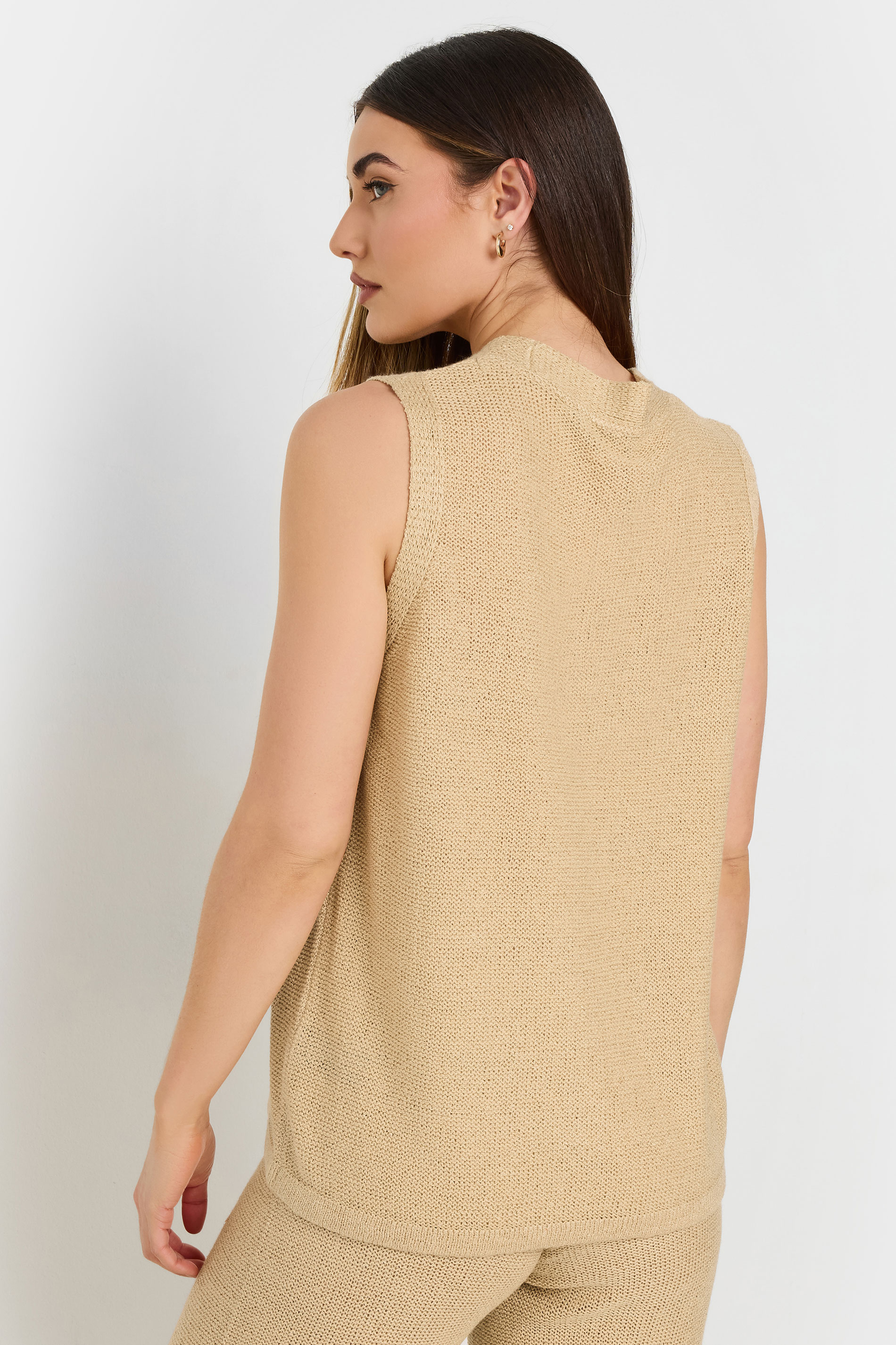 LTS Tall Natural Brown Knitted Button Waistcoat | Long Tall Sally 5