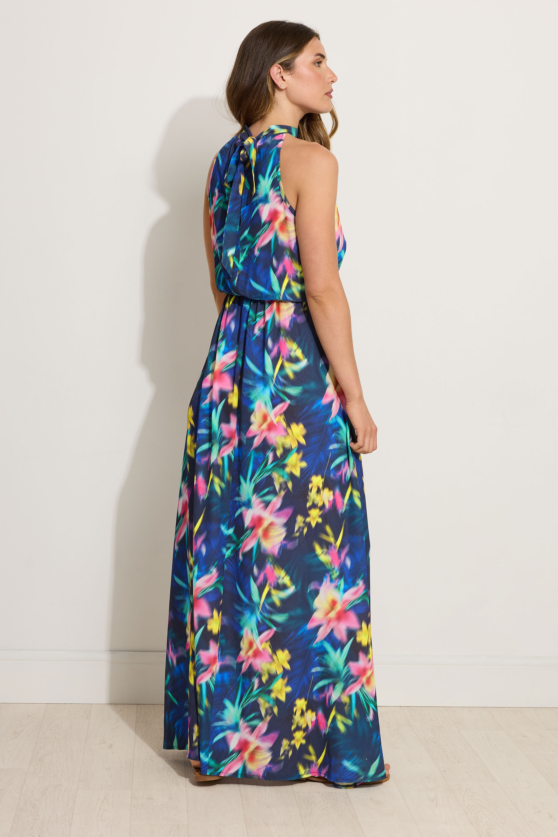 LTS Tall Navy Blue Abstract Floral Halter Neck Maxi Dress | Long Tall Sally 3