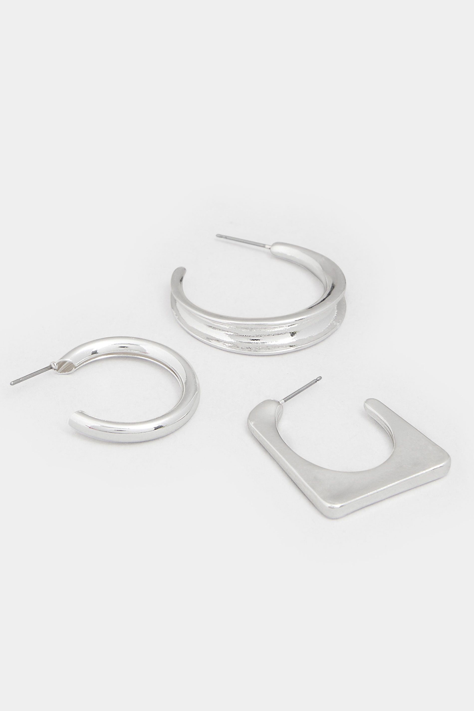 3 PACK Silver Tone Mixed Hoop Earring Set | Yours Clothing 4