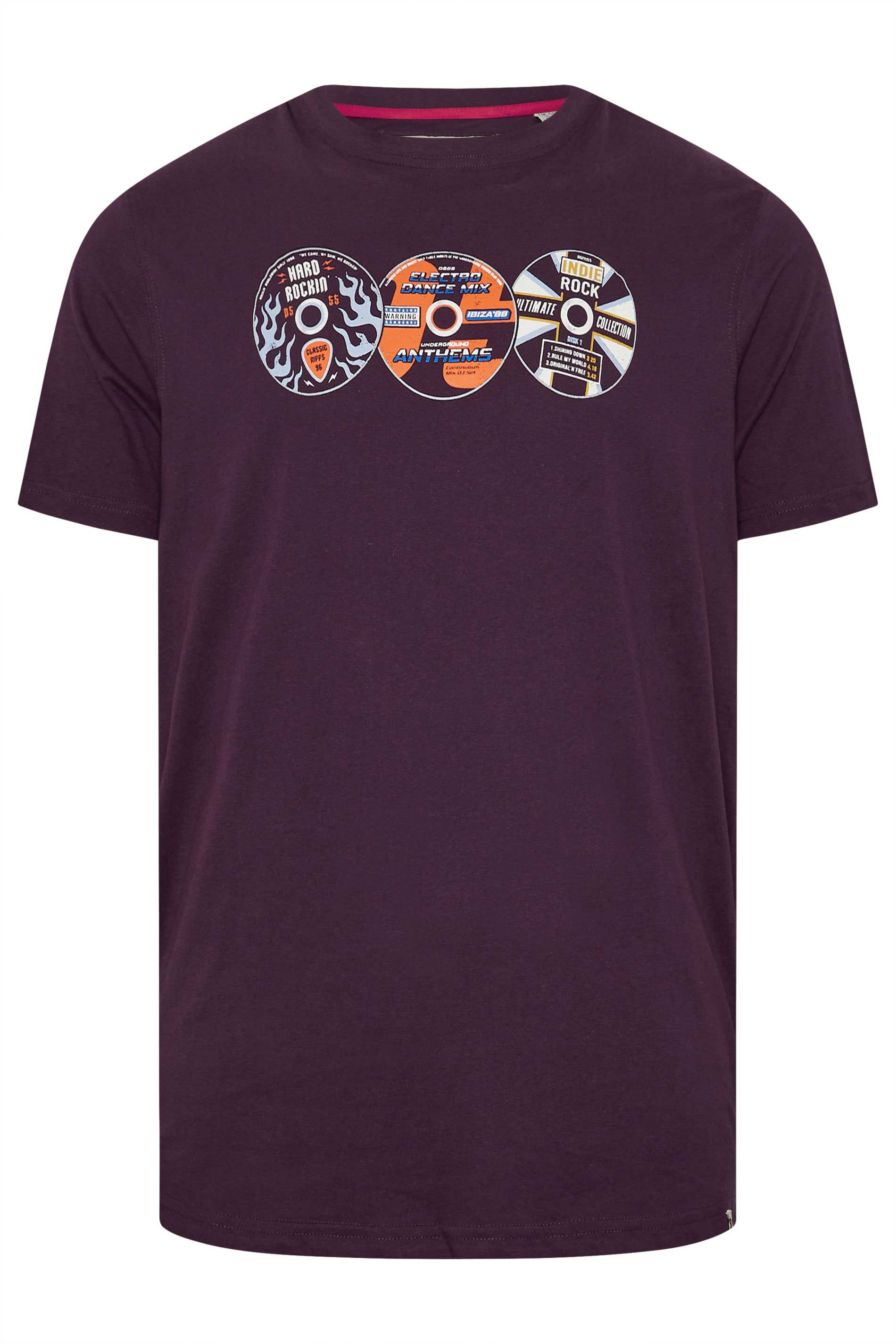 D555 Big & Tall Plum Vintage CD Graphic Print T-Shirt | BadRhino 3