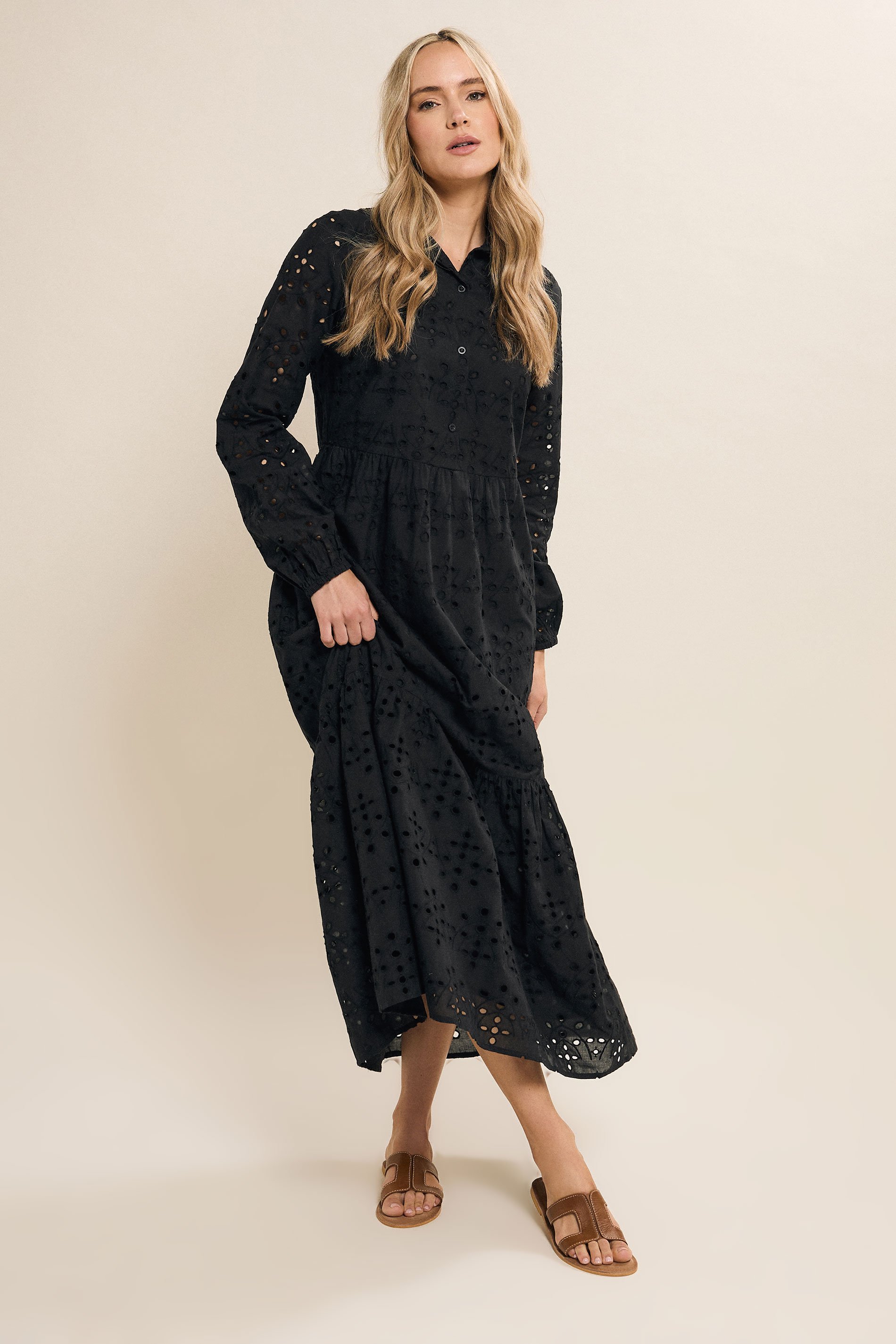 LTS Tall Black Broderie Tiered Maxi Dress | Long Tall Sally 3