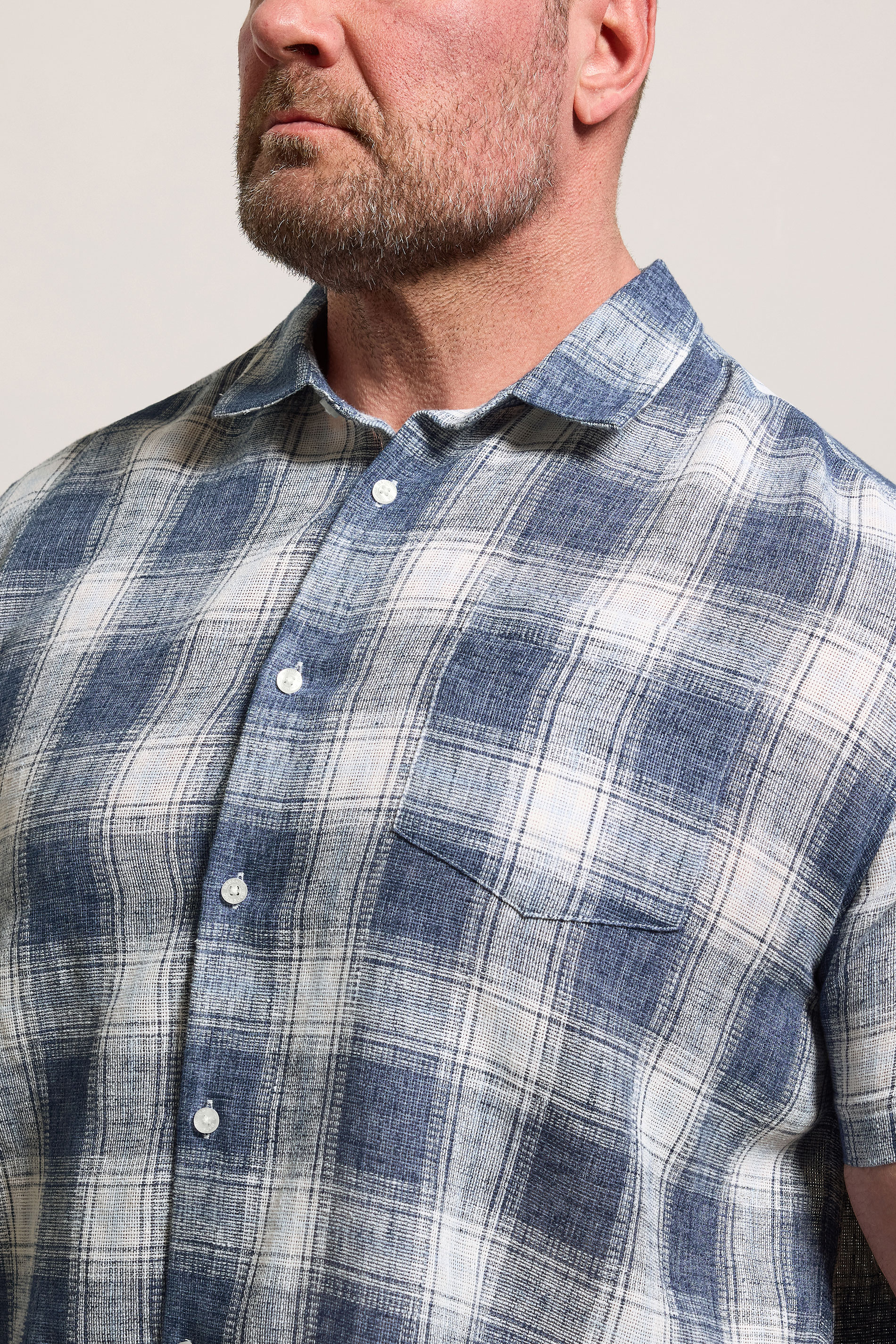 BadRhino Big & Tall Blue Check Print Short Sleeve Shirt | BadRhino 5