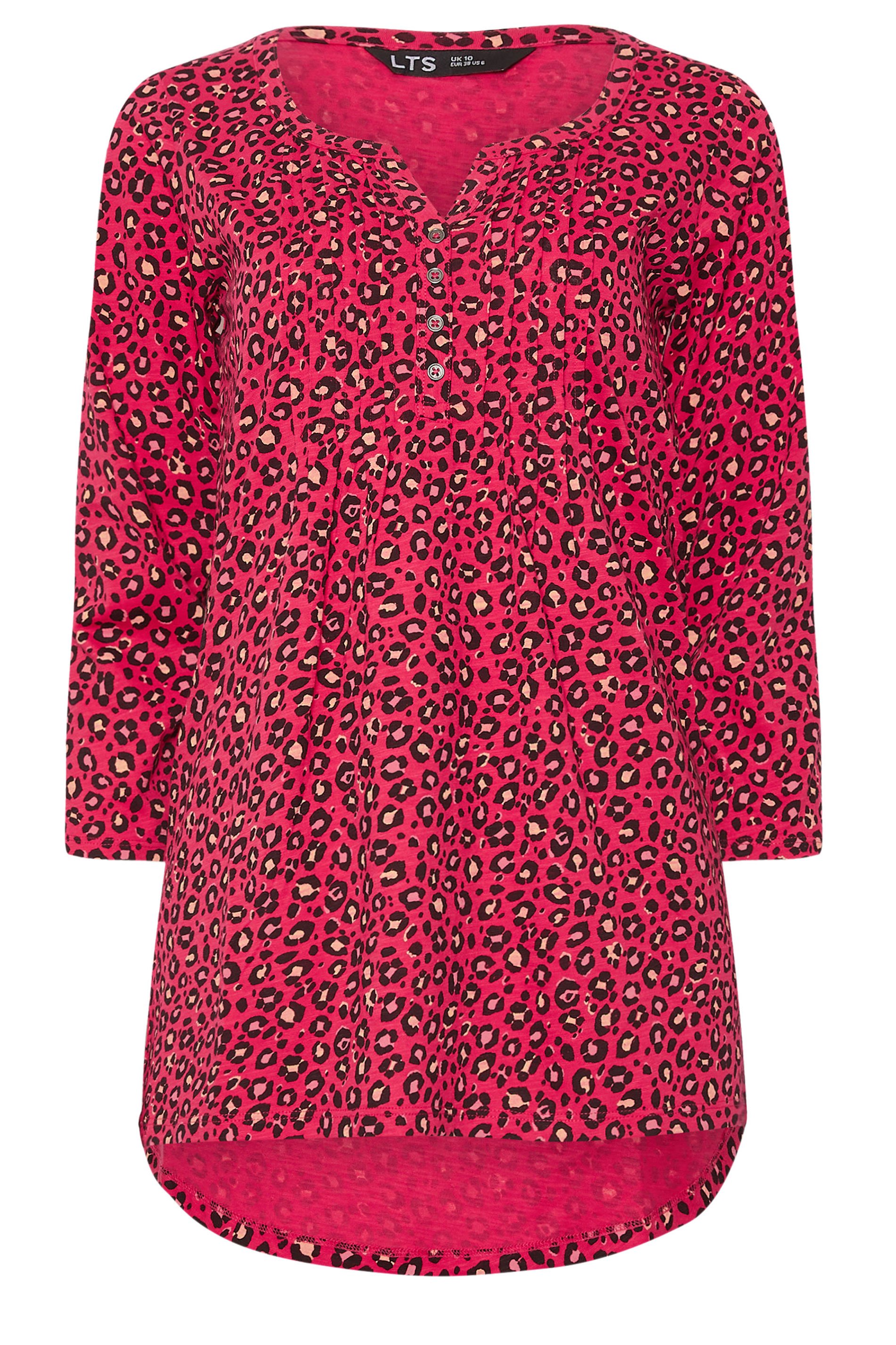 LTS Tall Red Leopard Print Pintuck Button Henley Top | Long Tall Sally 5
