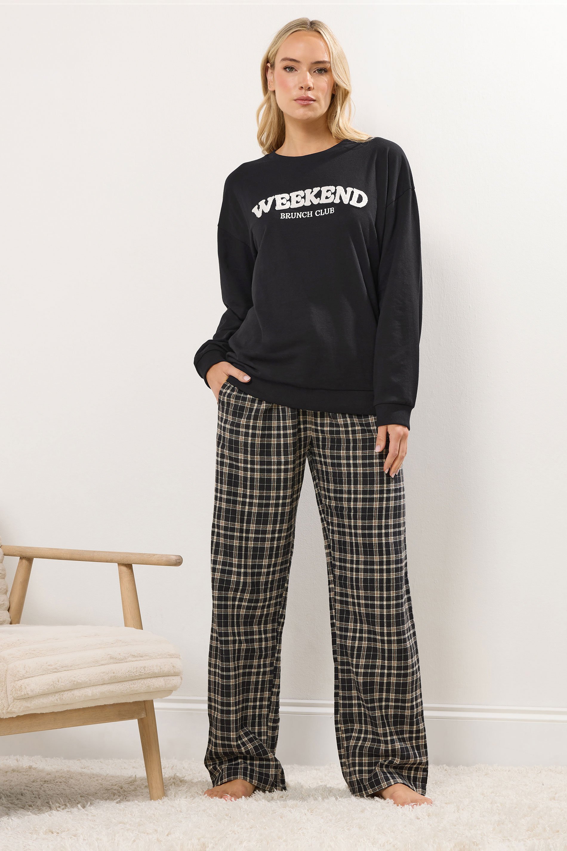 LTS Tall Black 'Weekend Brunch Club' Slogan Lounge Top | Long Tall Sally 2