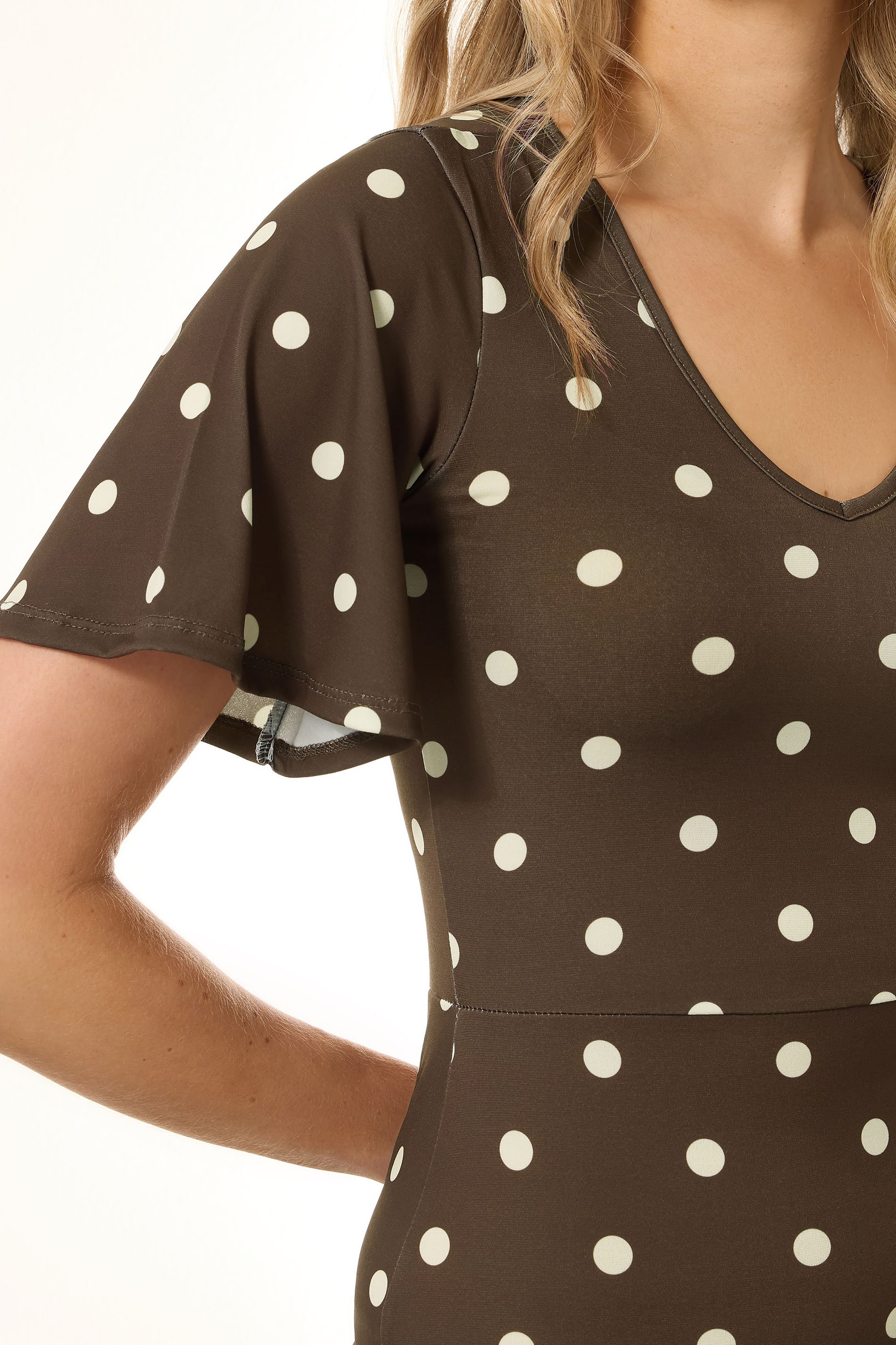 LTS Tall Brown Spot Angel Sleeve Maxi Dress | Long Tall Sally 5