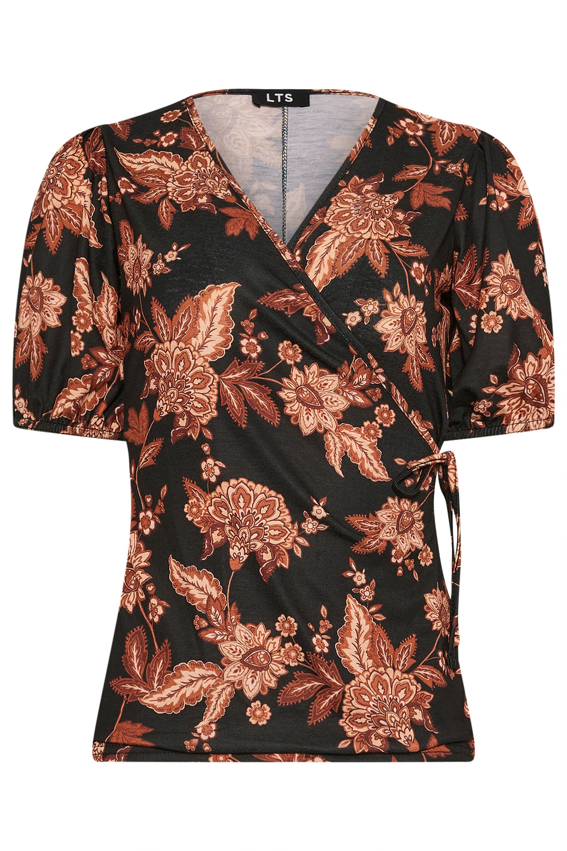 LTS Tall Women's Black Floral Print Wrap Top | Long Tall Sally 5