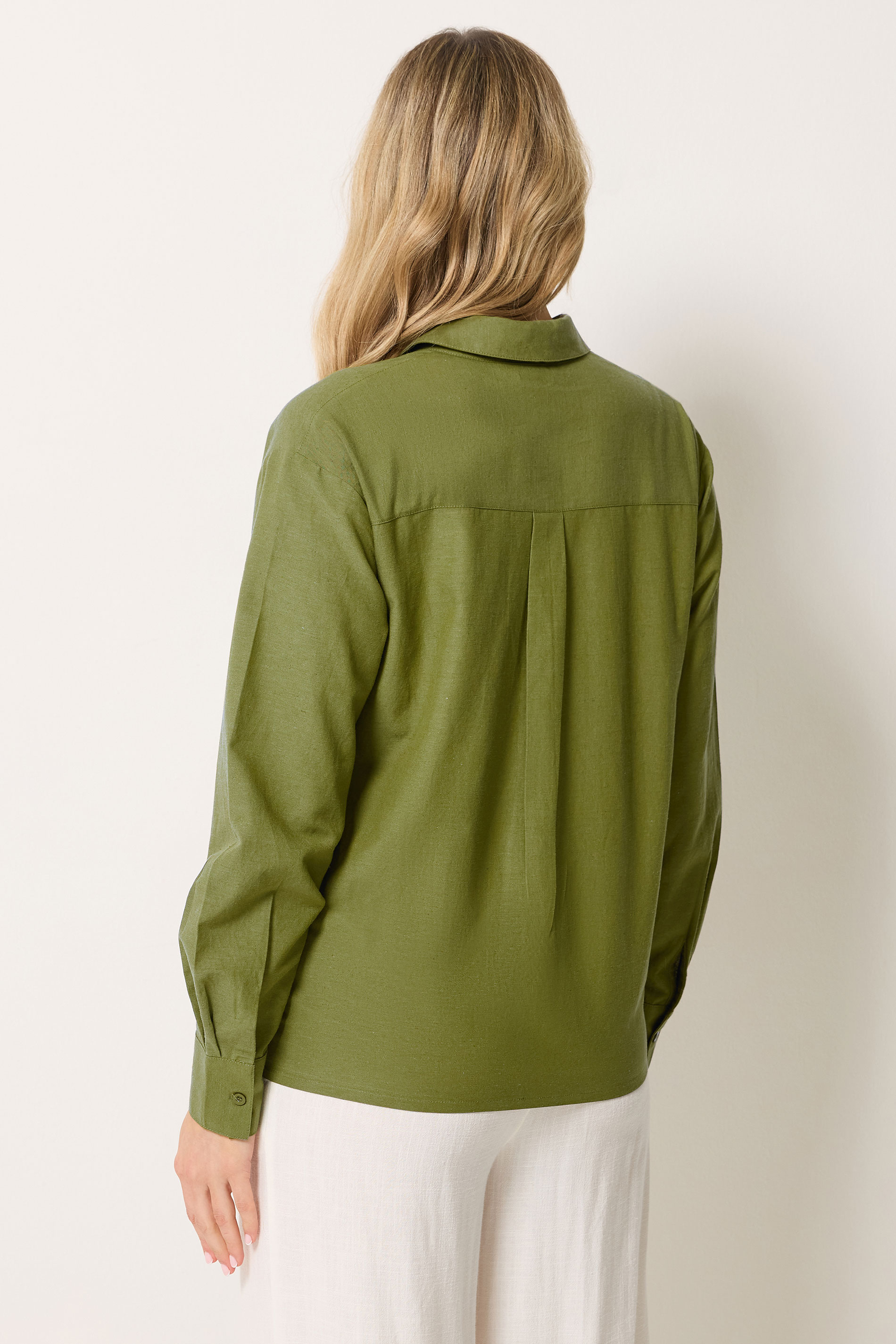 LTS Tall Women's Olive Green Relaxed Linen Long Sleeve Shirt | Long Tall Sally 4