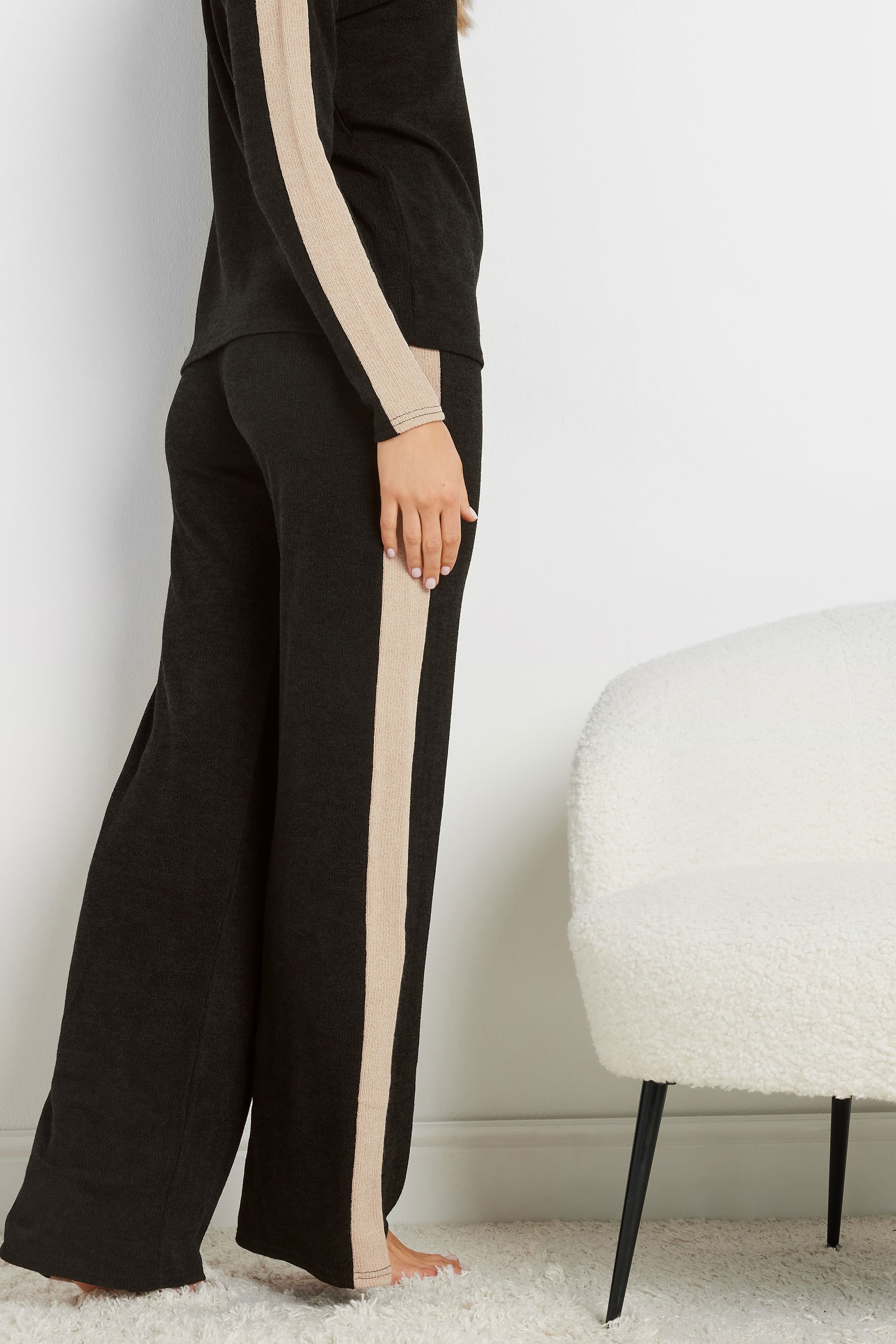 LTS Tall Black Soft Touch Side Stripe Wide Leg Trousers